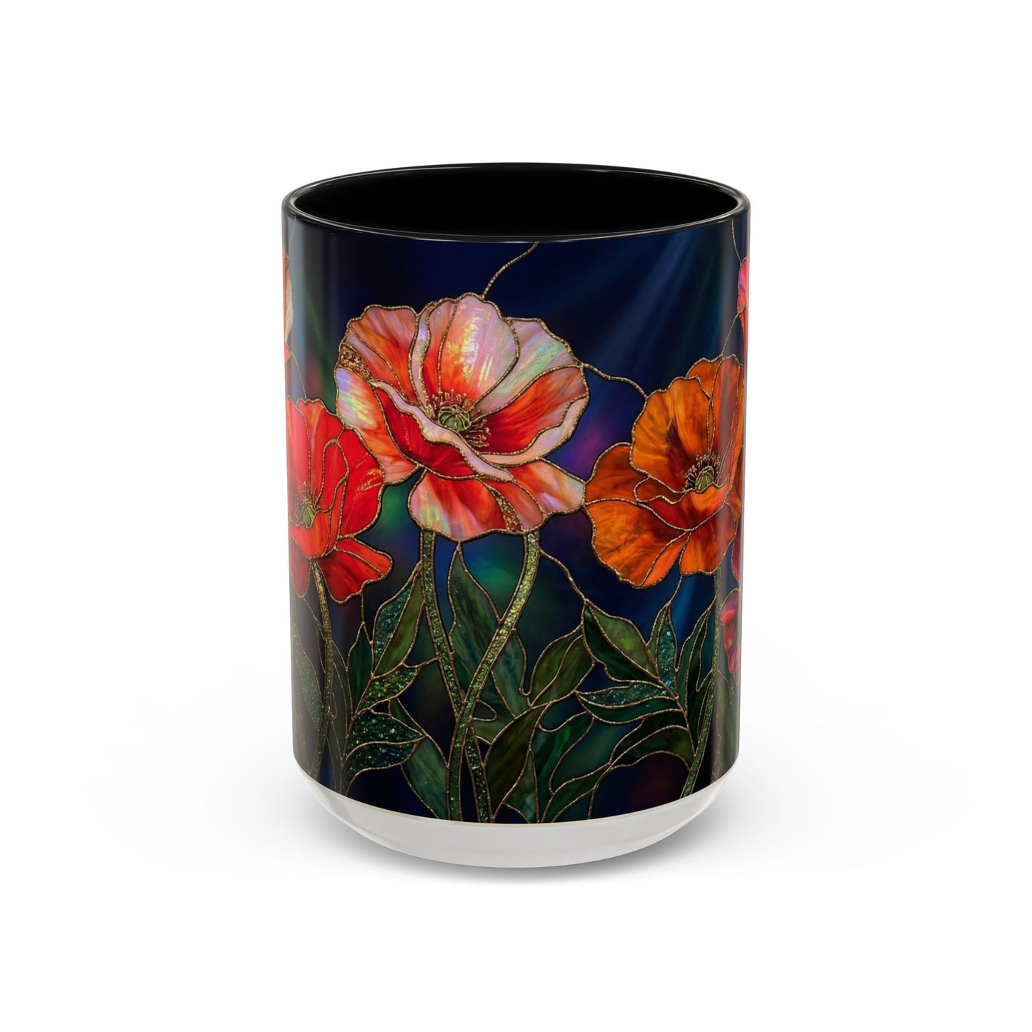 Poppy Floral Accent Coffee Mug — Stained Glass Design 11/15oz - 14582