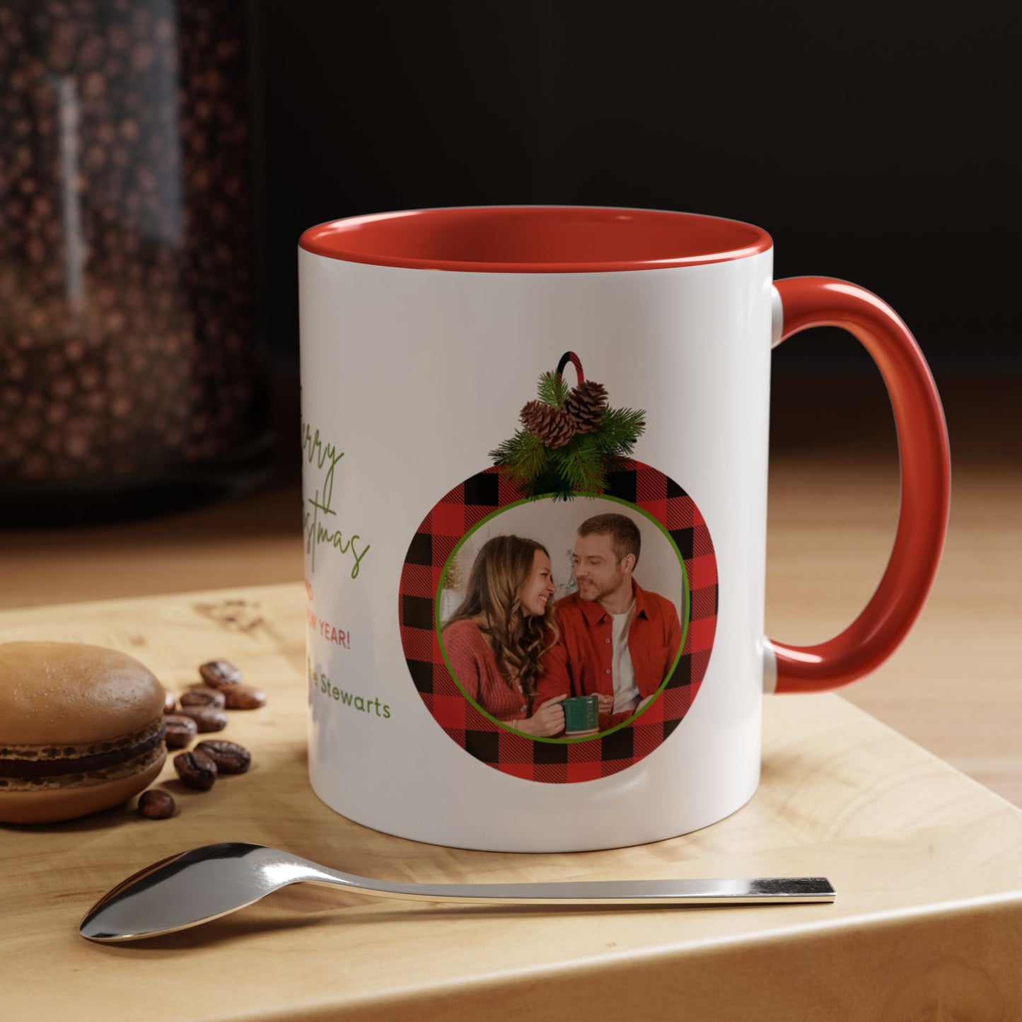 Merry Christmas & Happy New Year, Family Photo, Customizable - Accent Coffee Mug (11, 15oz) - 10918