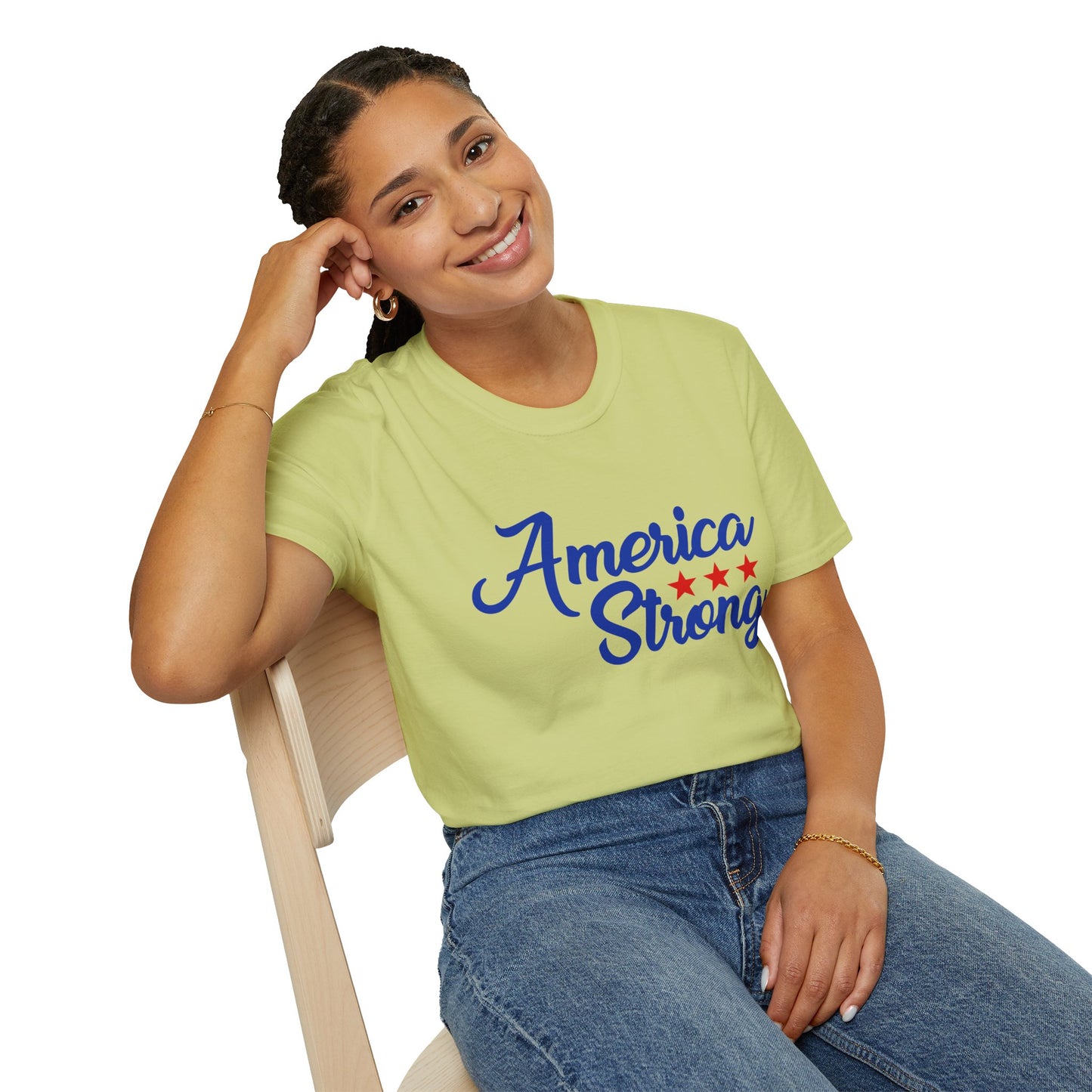 America Strong Unisex Softstyle T-Shirt - Patriotic Tee for BBQs, Memorial Day, 4th of July, Gift for Him/Her, Casual Wear - 13694