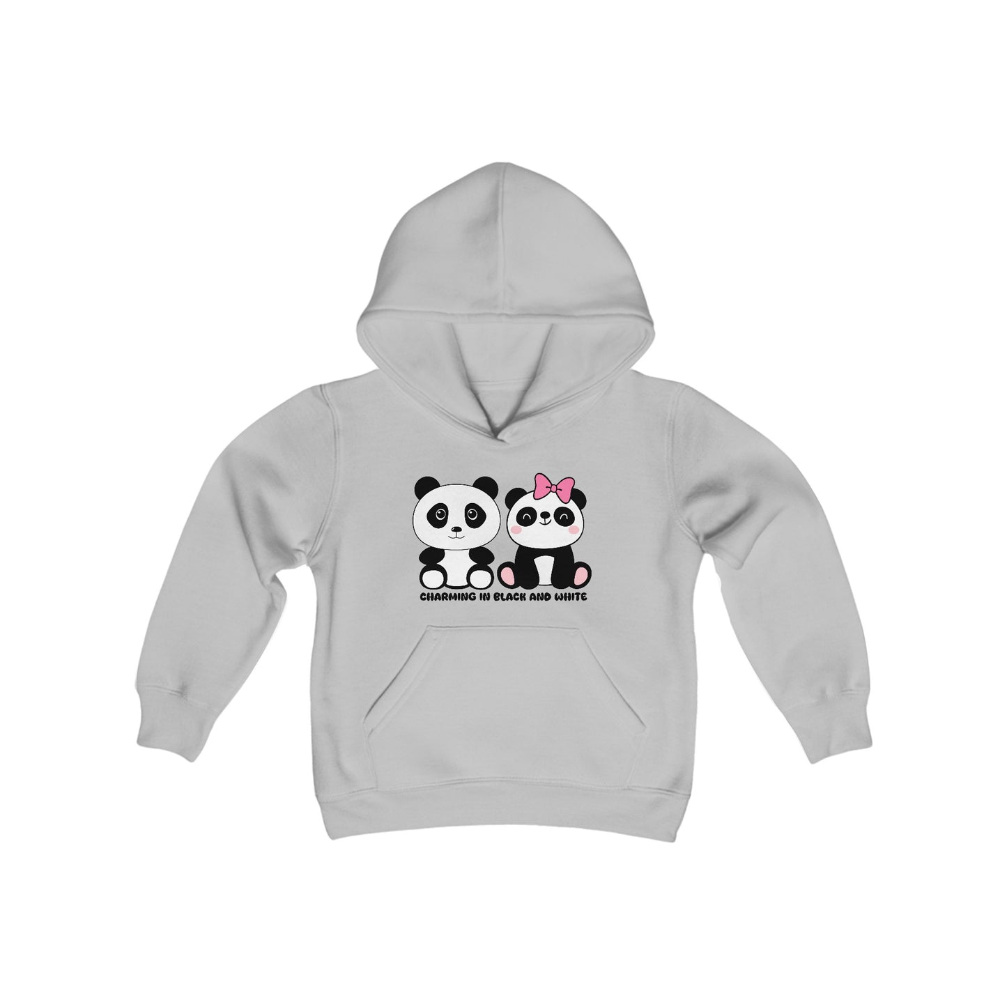 Panda: Charming in Black and White - Youth Heavy Blend Hooded Sweatshirt