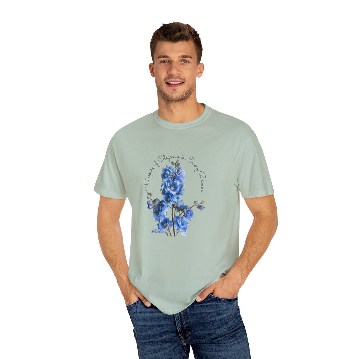 Happy Birthday, July, Delphinium - Unisex Garment-Dyed T-shirt - 10414