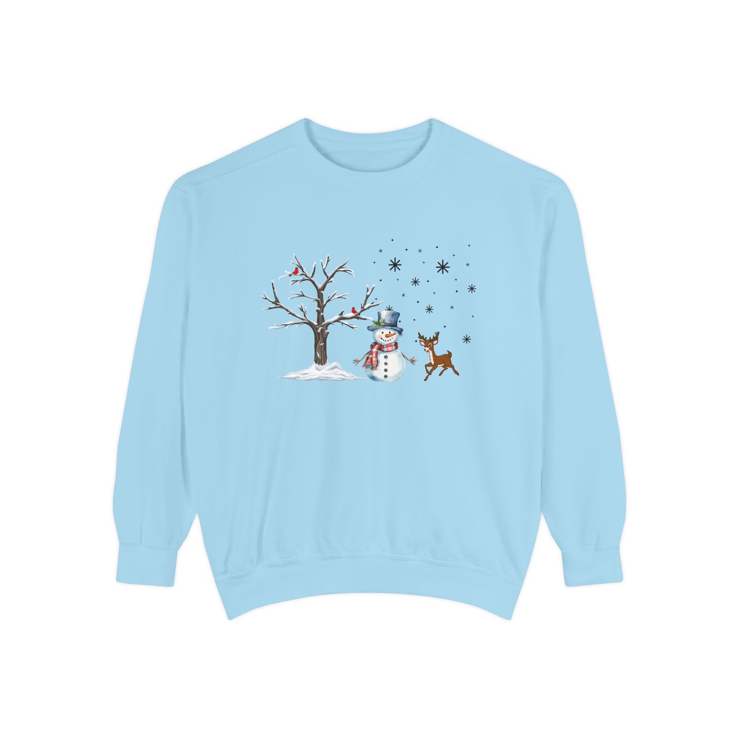 Snowman with Twinkle - Unisex Garment-Dyed Sweatshirt