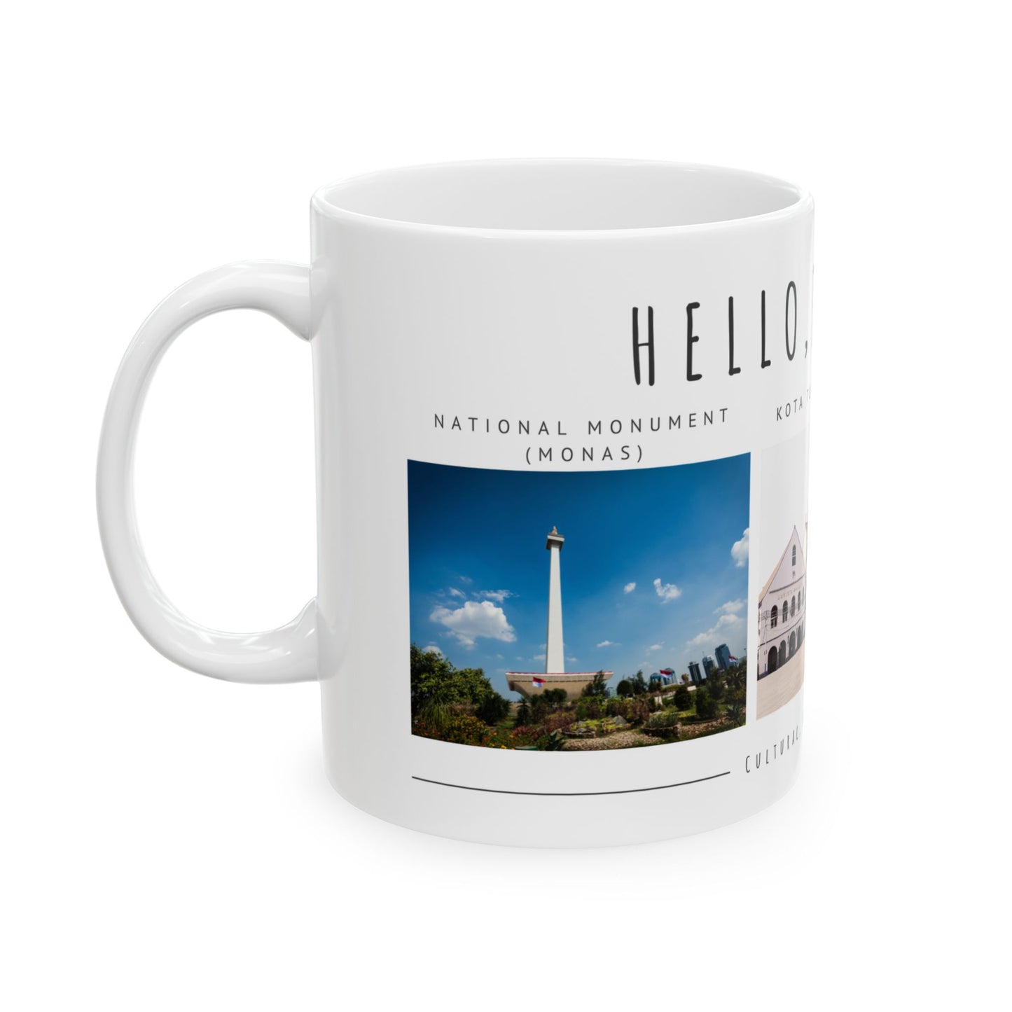 Hello Jakarta Ceramic Mug - 11oz & 15oz, Perfect for Travel Lovers & Home Decor - 12022