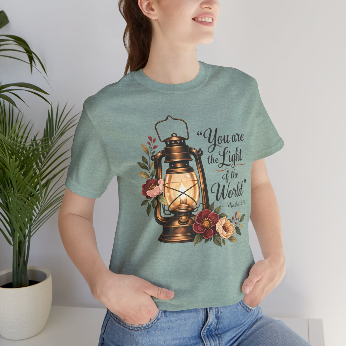 You Are the Light of the World T-Shirt, Vintage Floral Lantern Christian Tee - 14555