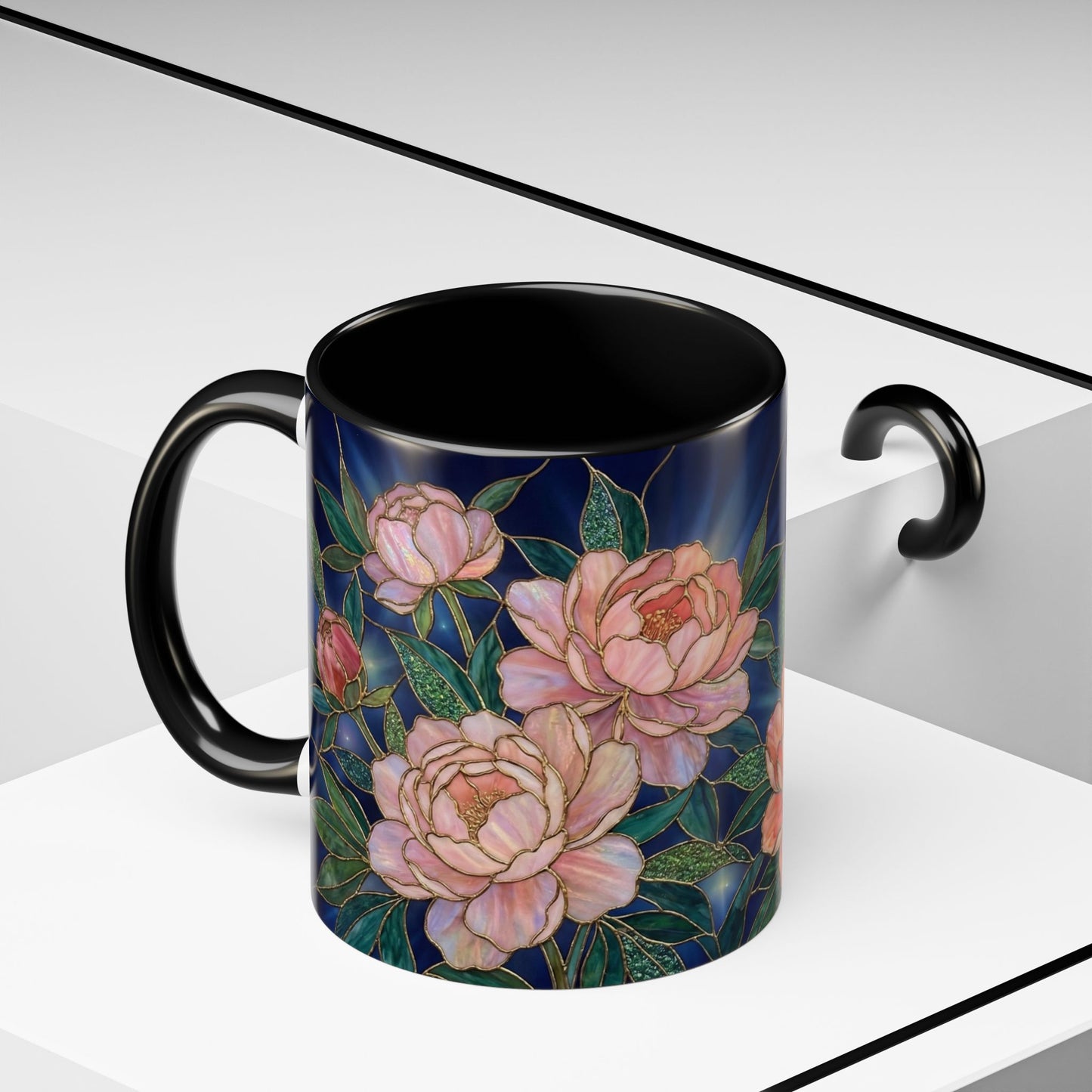 Peony Floral Coffee Mug — Stained Glass Design (11/15oz) -14580