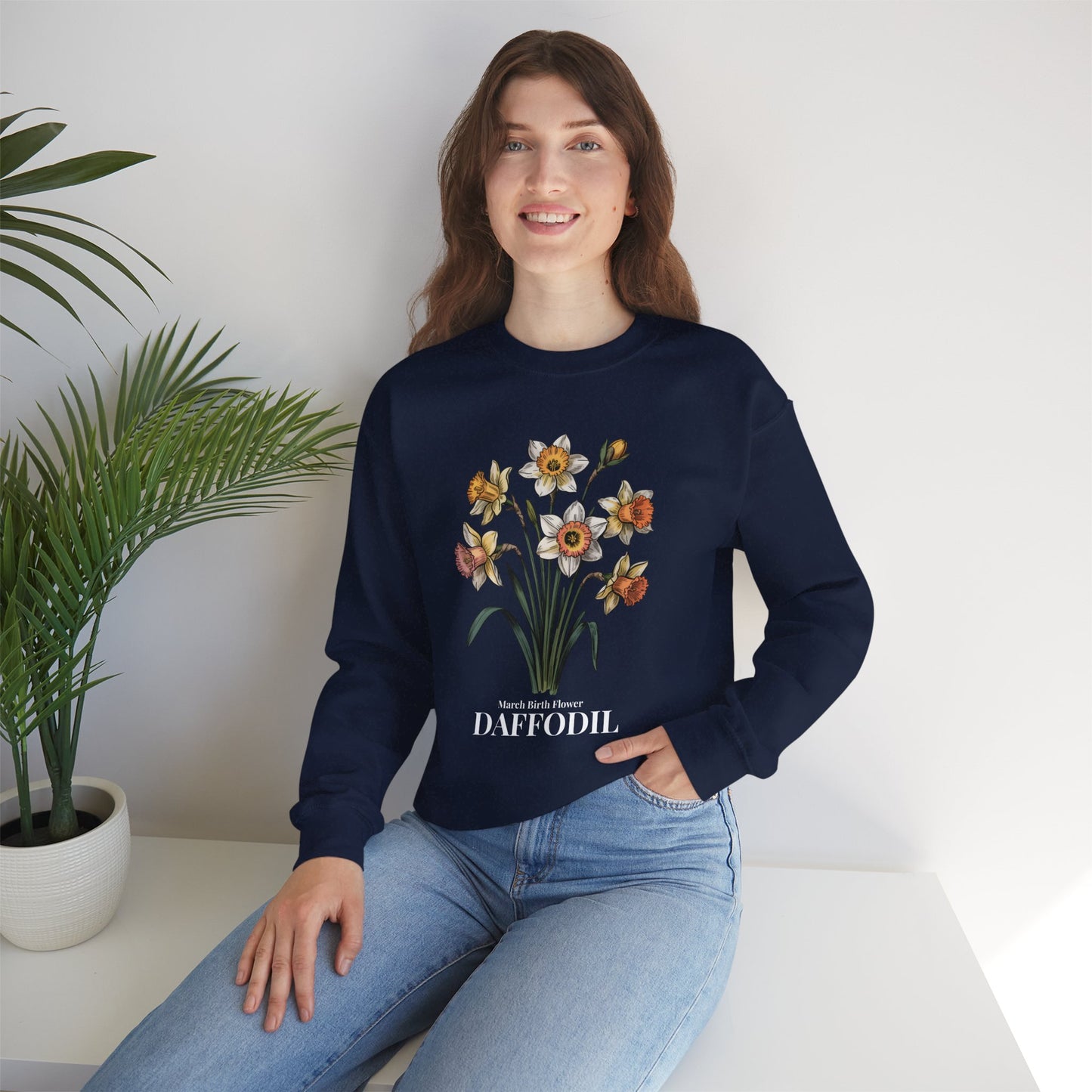March Birth Flower Daffodil Sweatshirt — Vintage Botanical Floral Crewneck Gift - 14824