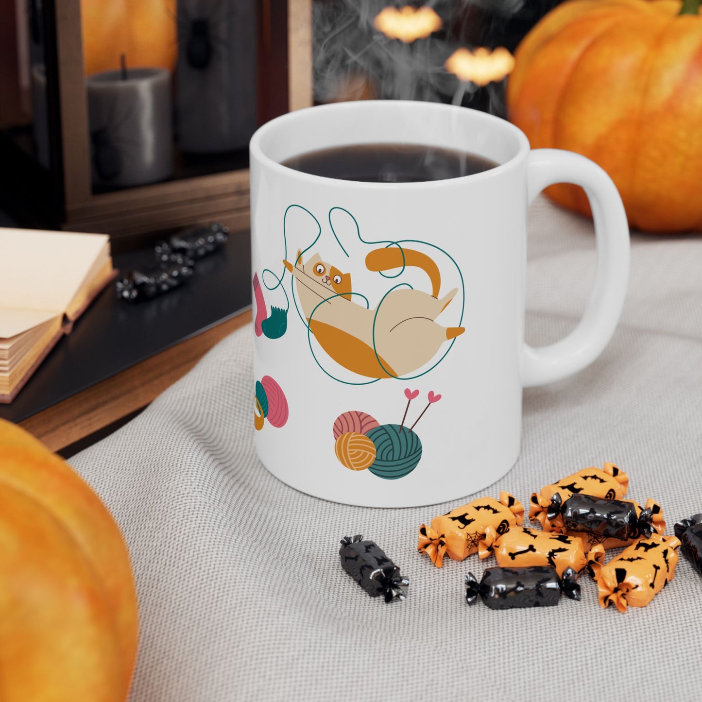 Cats Playing With Knitting Yarn - Ceramic Mug, (11oz, 15oz) - 11244