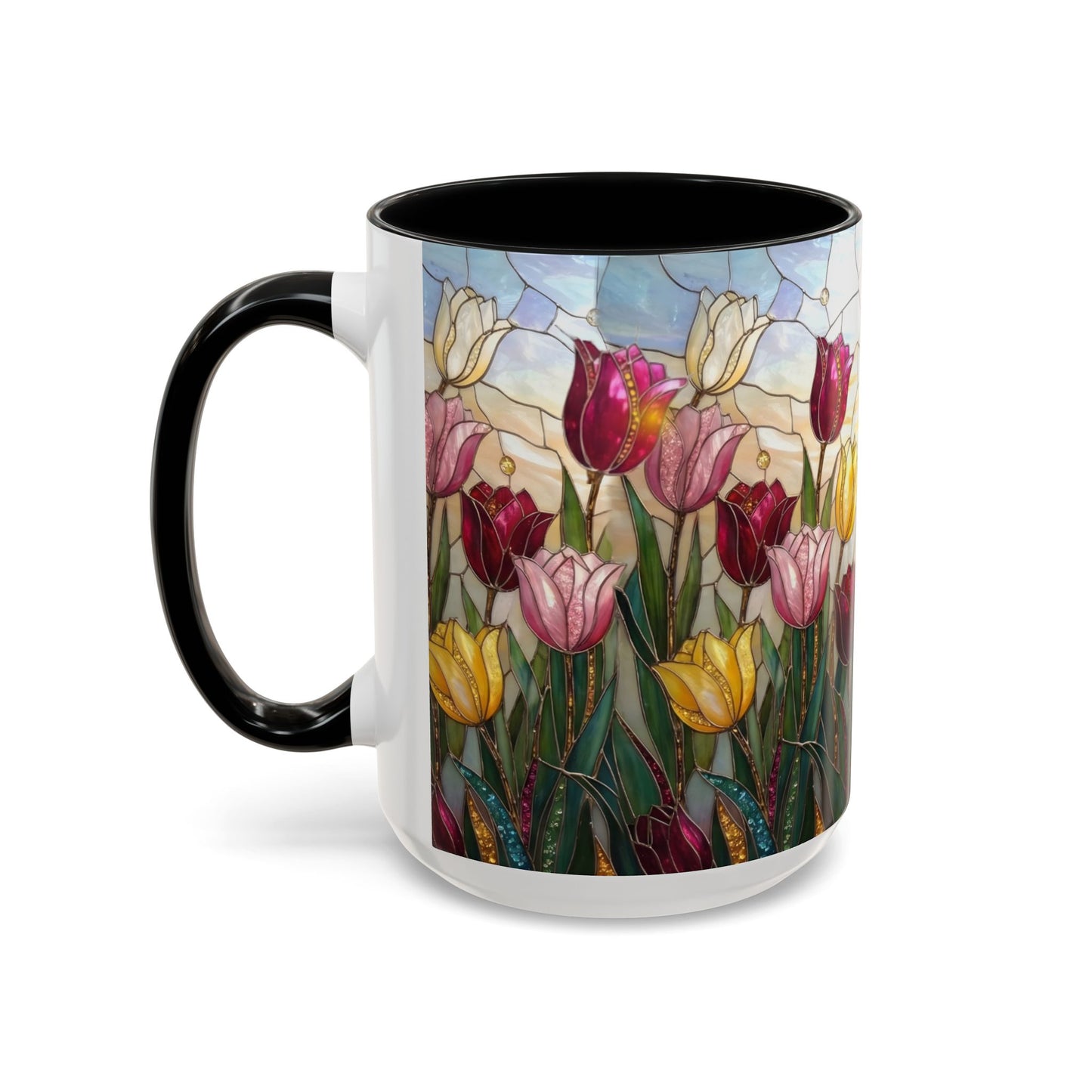 Tulip Stained Glass Accent Coffee Mug — Floral Spring Tea & Coffee Cup (11/15oz) - 14525