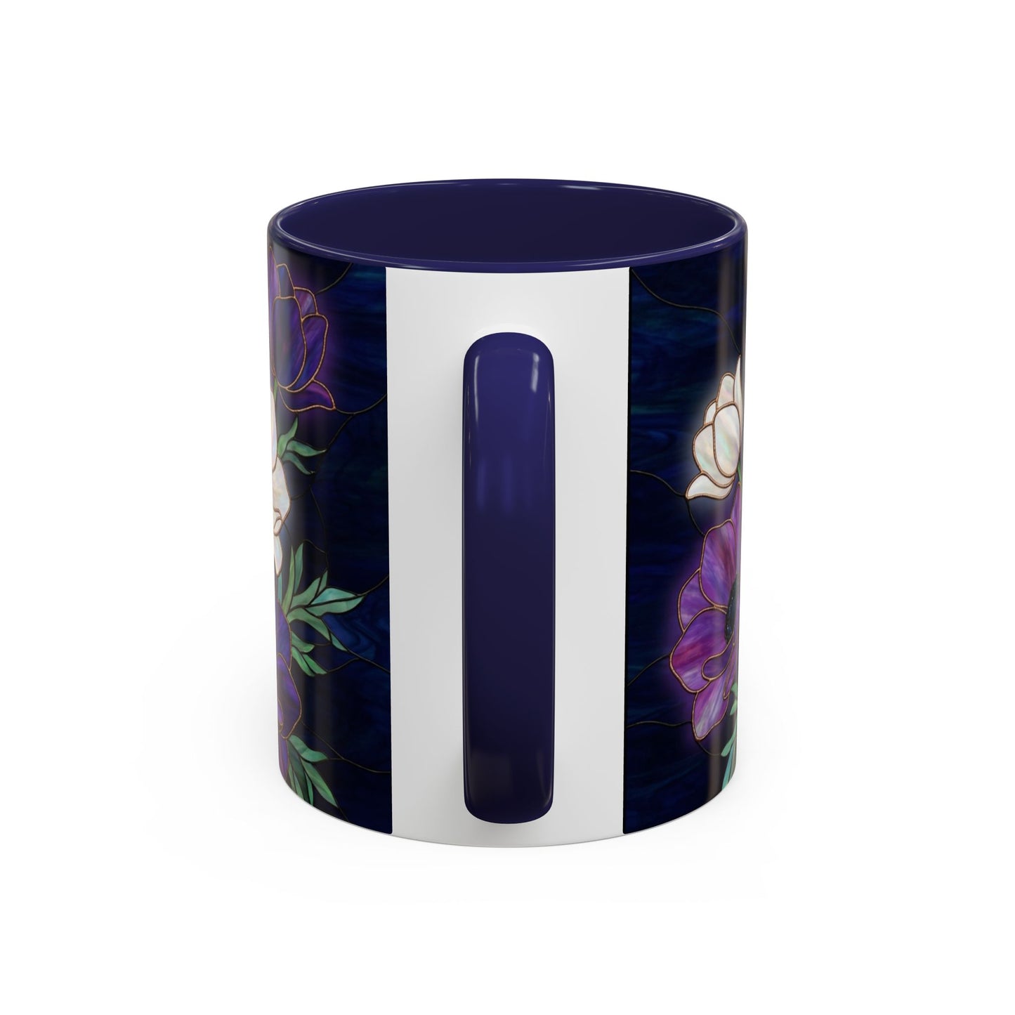 Floral Anemone Accent Coffee Mug — Stained Glass Design 11/15oz - 14552