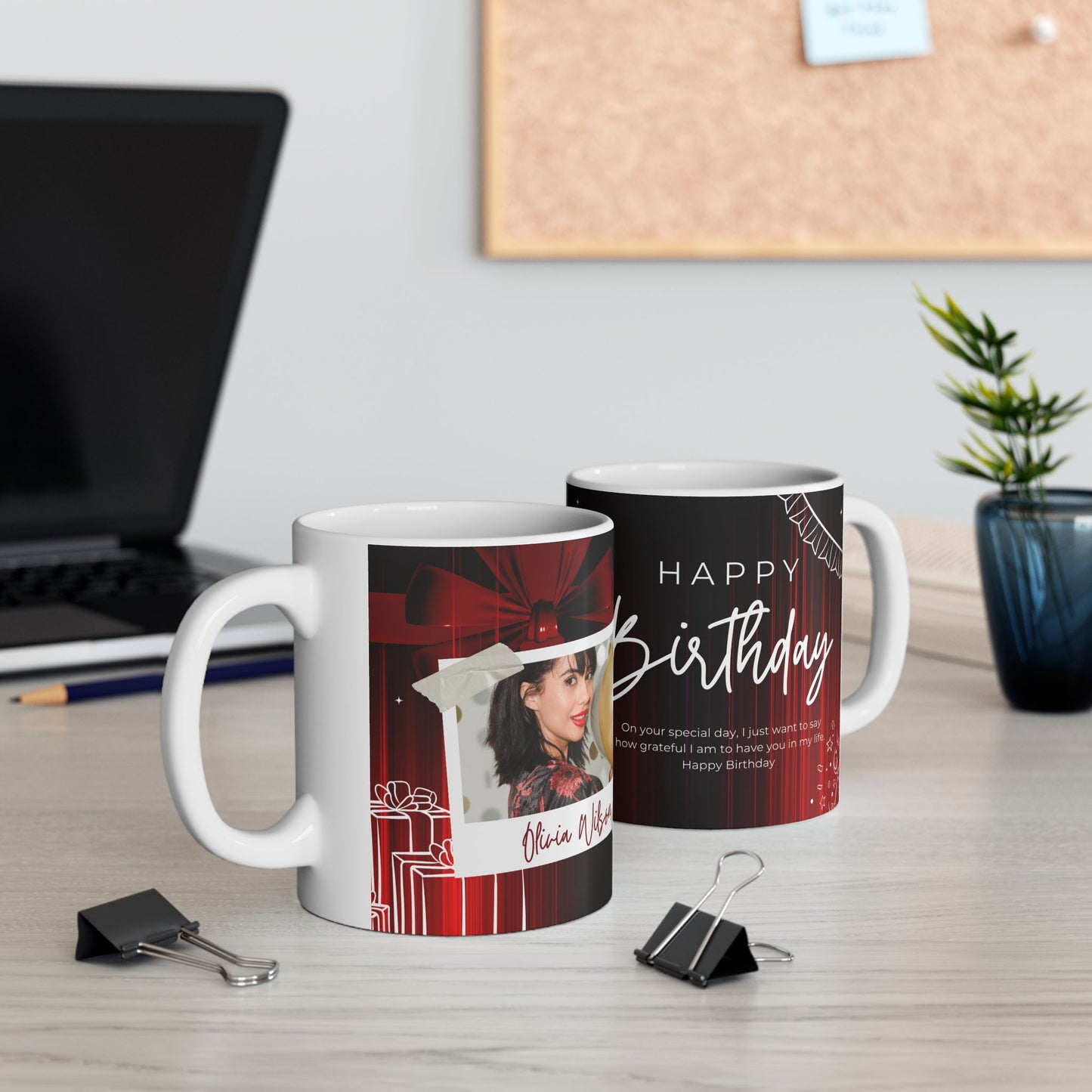 Happy Birthday Ceramic Mug with Custom Photo Frame, Personalized Gift Cup, Birthday Celebration Drinkware - 13994