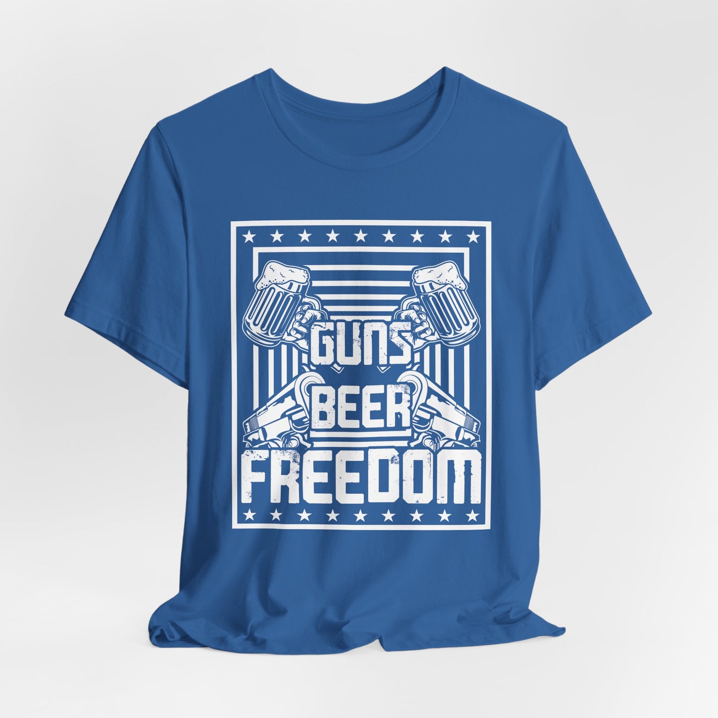 4th of July, Guns Beer Freedom Unisex Tee, Casual Shirt, Patriotic Apparel, Gift for Him, Party Tee, Everyday Wear - 13598