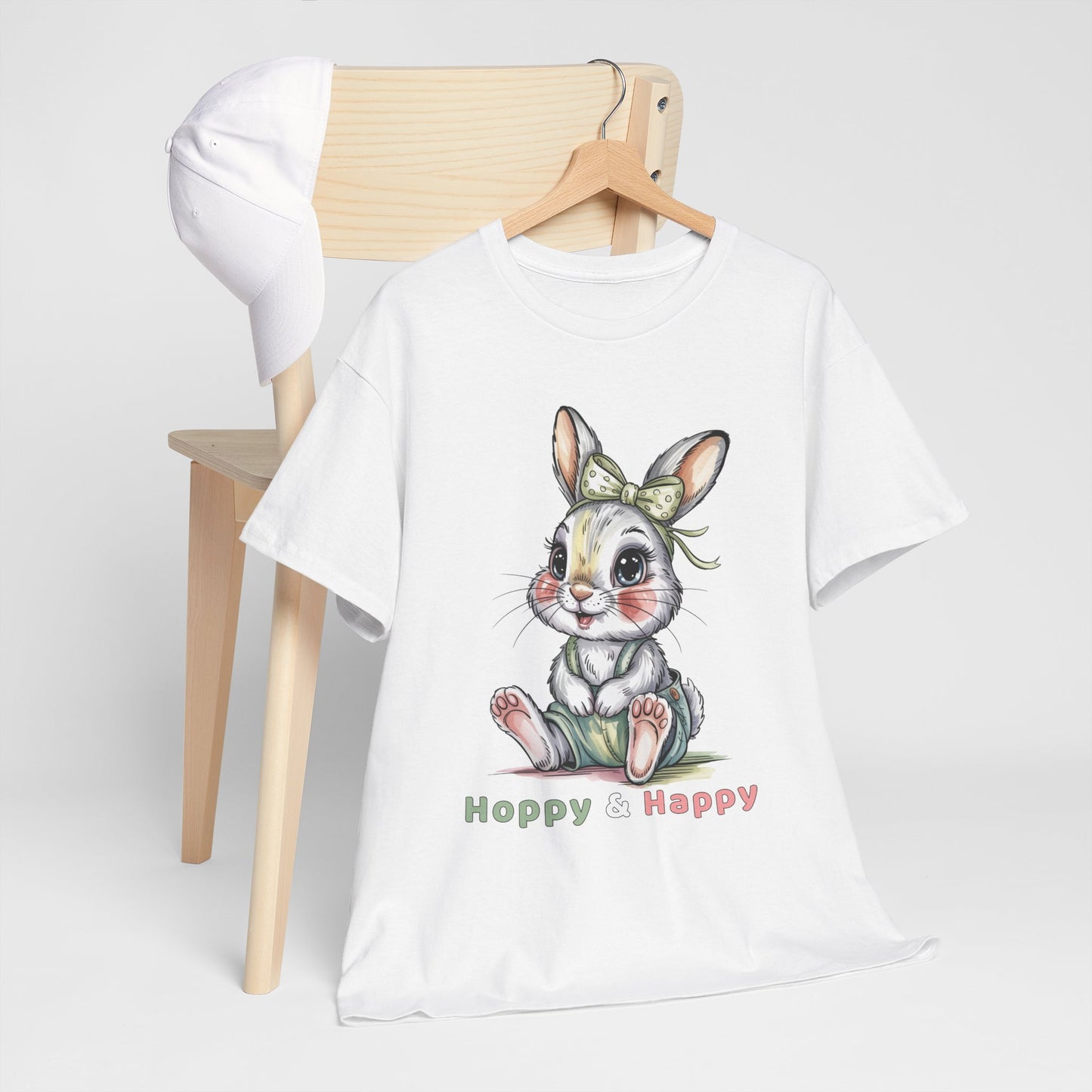 Cute Bunny T-Shirt – “Hoppy & Happy” Easter Rabbit Tee Gift for Kids & Adults - 14848