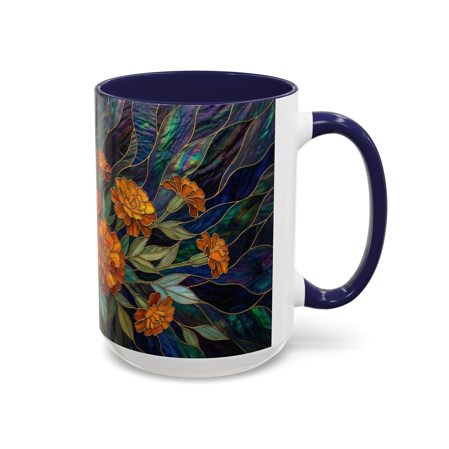 Marigold Floral Coffee Mug — Stained Glass Design  (11/15oz) - 14532