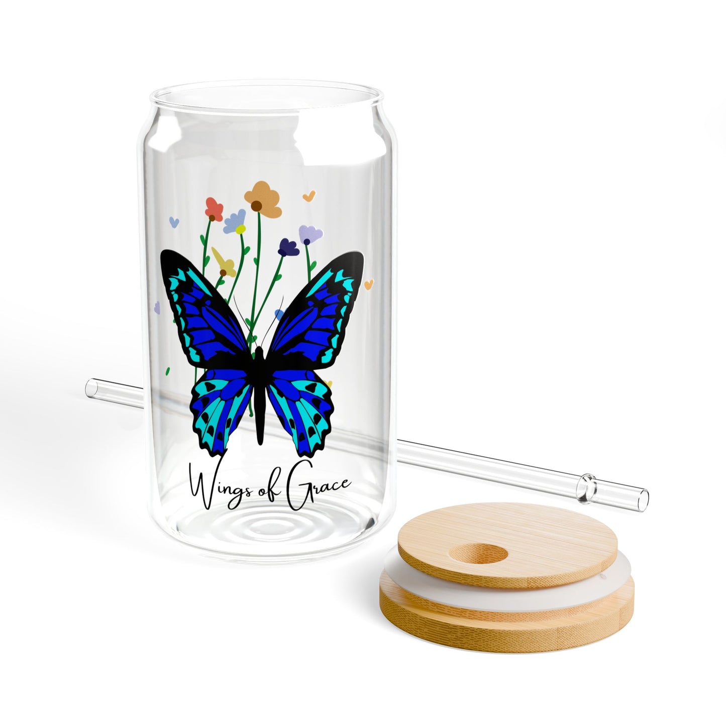 Butterfly: Wings of Grace,  Customizable - Sipper Glass, 16oz