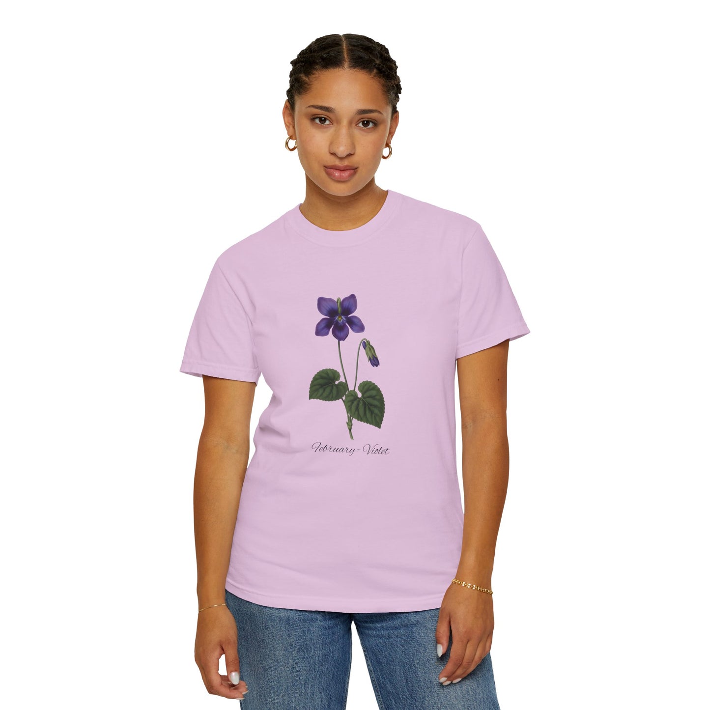 February Birth Flower Violet T-Shirt – Heavyweight Garment-Dyed Tee - 14700