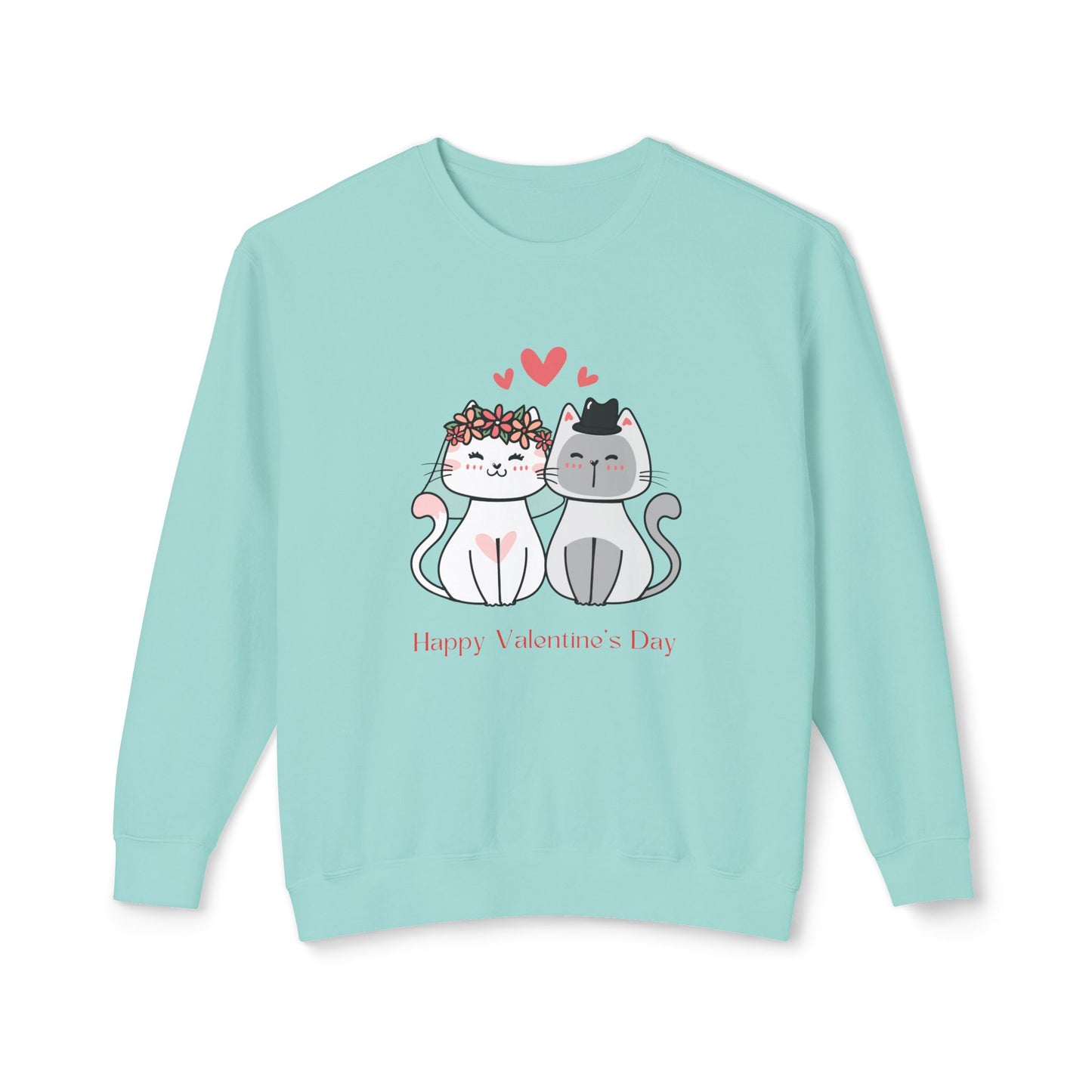 Two Cats, Happy Valentine's Day - Unisex Lightweight Crewneck Sweatshirt - 11387