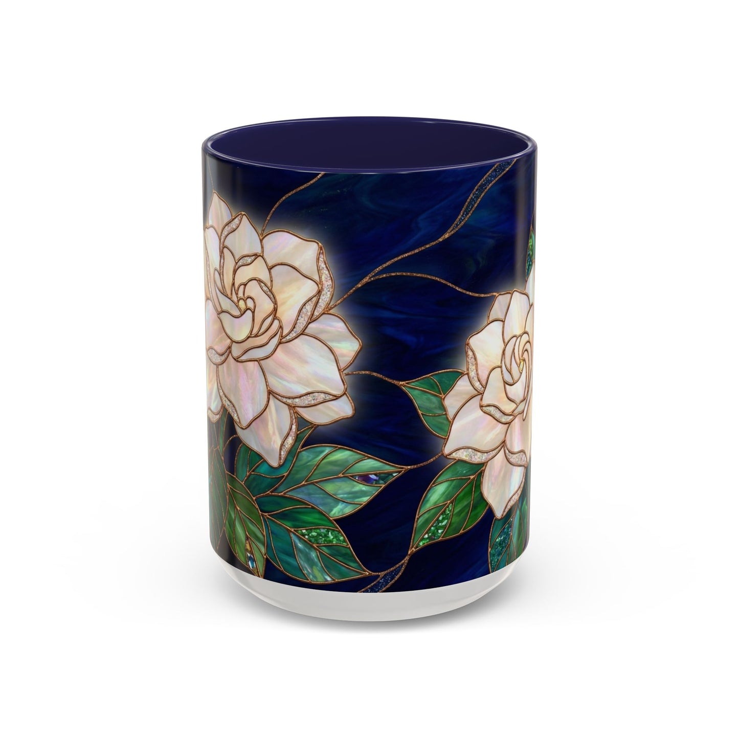 Gardenia Floral Accent Coffee Mug  - Stained-Glass Design (11/15oz) - 14567