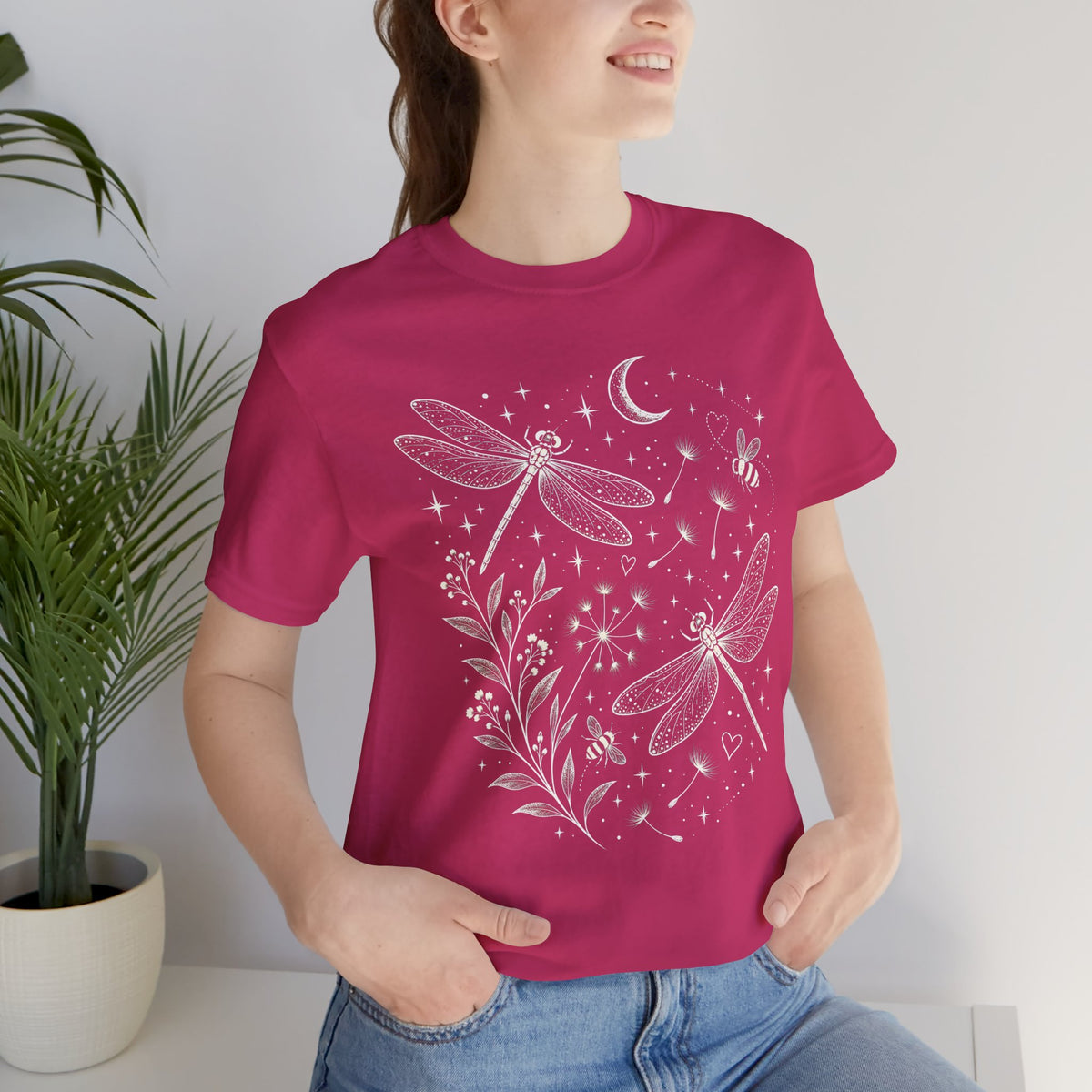 Dragonfly Moon T-Shirt, Whimsical Celestial Nature Tee - 14518