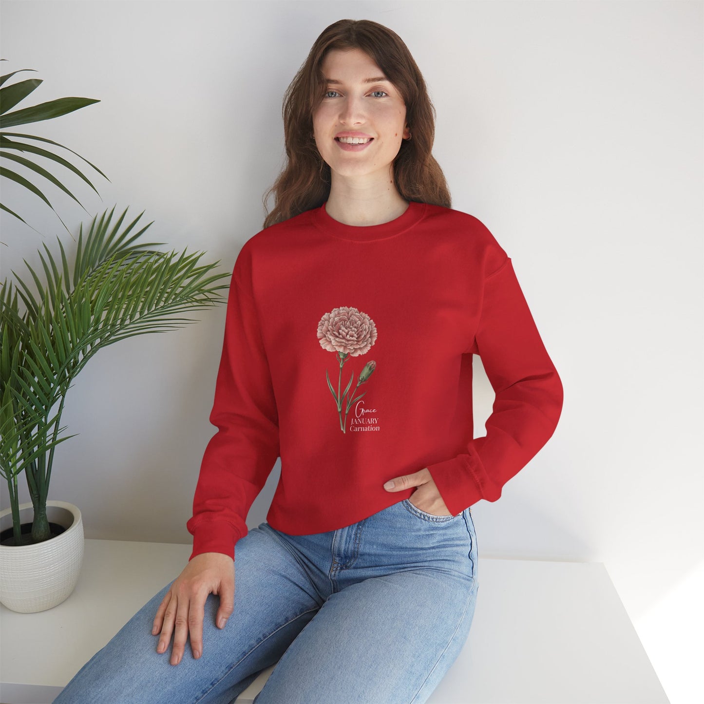 January Carnation Crewneck Sweatshirt — Customizable - 14673