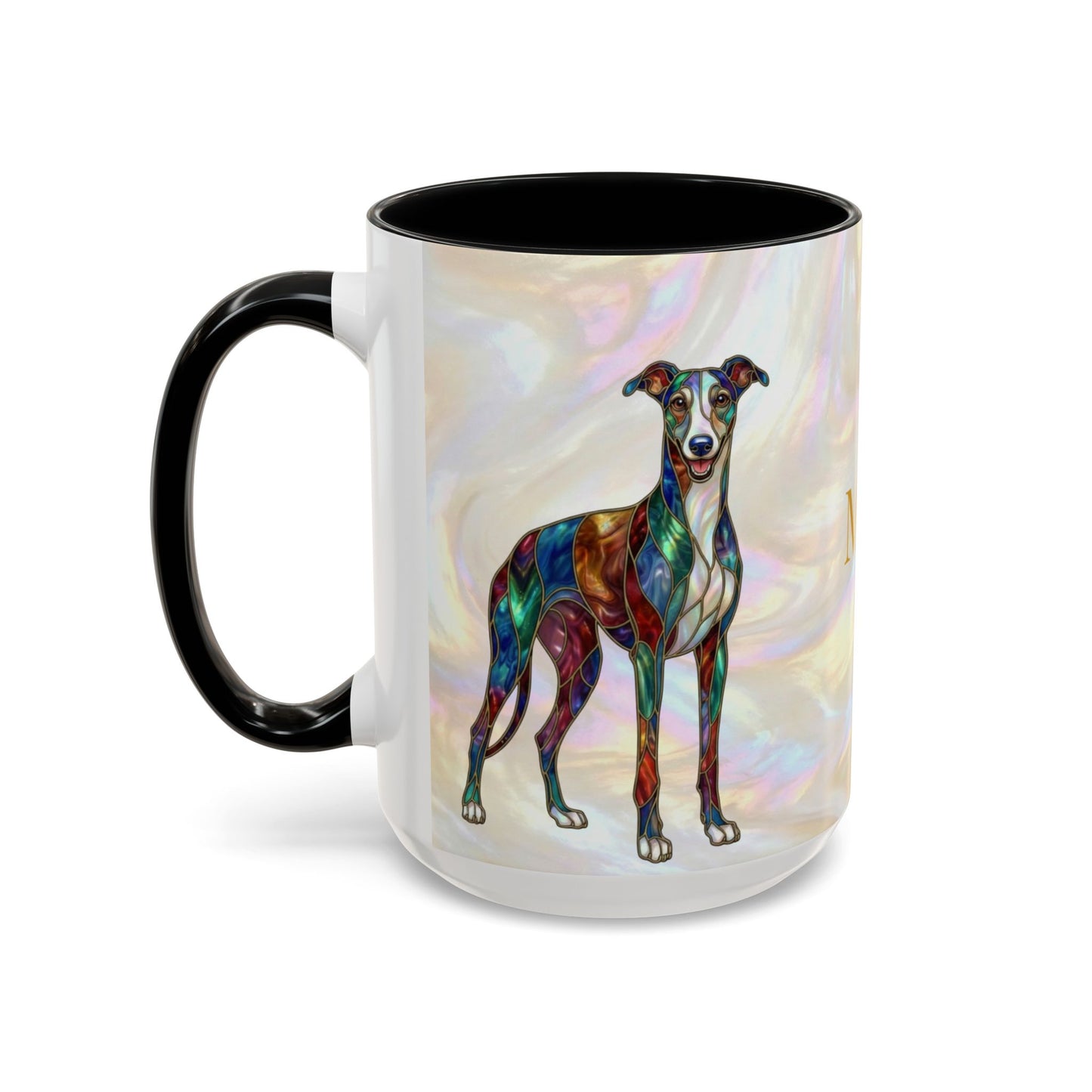 Personalized Greyhound Coffee Mug – Stained Glass Dog Accent Mug (Name Customizable)  - 14523