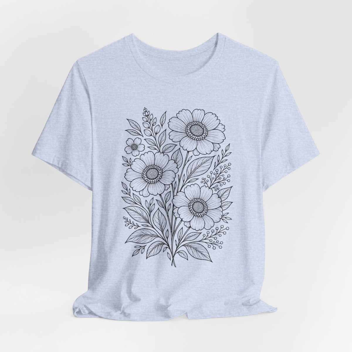 Vintage Floral Line Art T-Shirt, Botanical Wildflower Tee - 14561