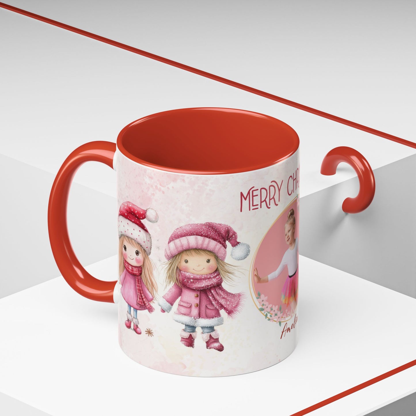 Amelia, Christmas Girl, Customizable - Accent Coffee Mug (11, 15oz) - 10144