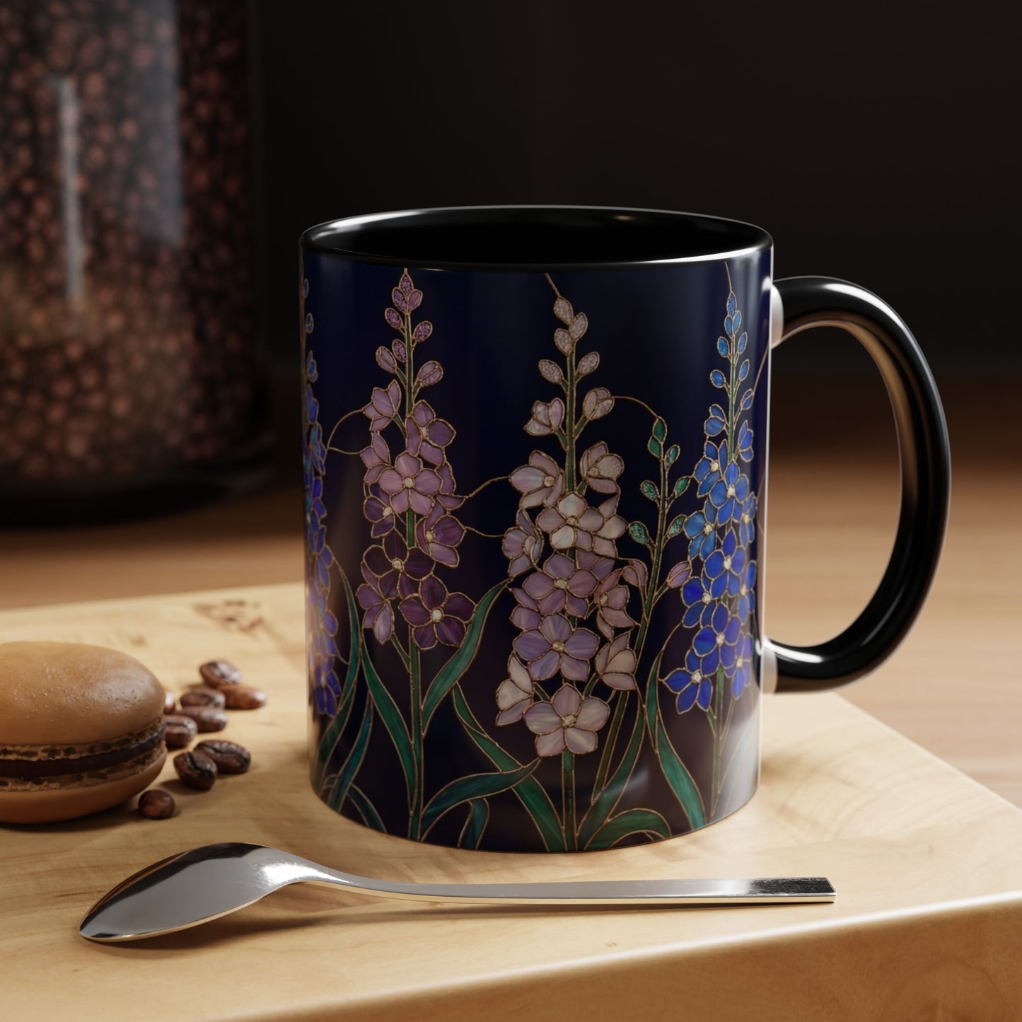 Larkspur Floral Accent Coffee Mug —  Stained-Glass Garden Design (11/15oz) - 14595