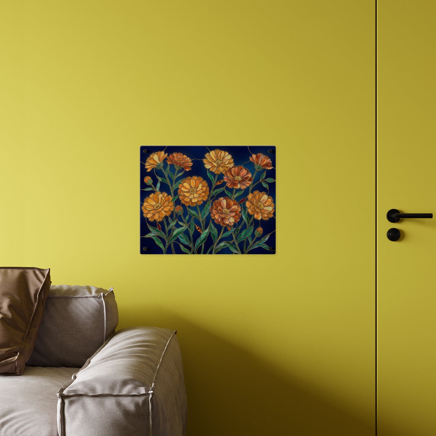 Marigold Bloom Acrylic Wall Art Panel — Botanical Floral Home Decor - 14608