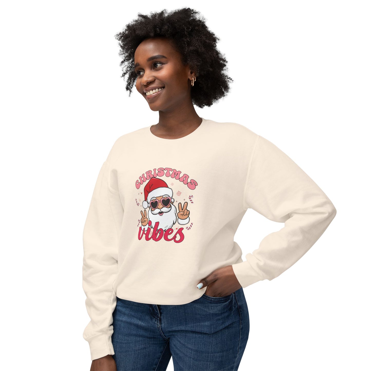 Santa, Christmas Vibes - Unisex Lightweight Crewneck Sweatshirt