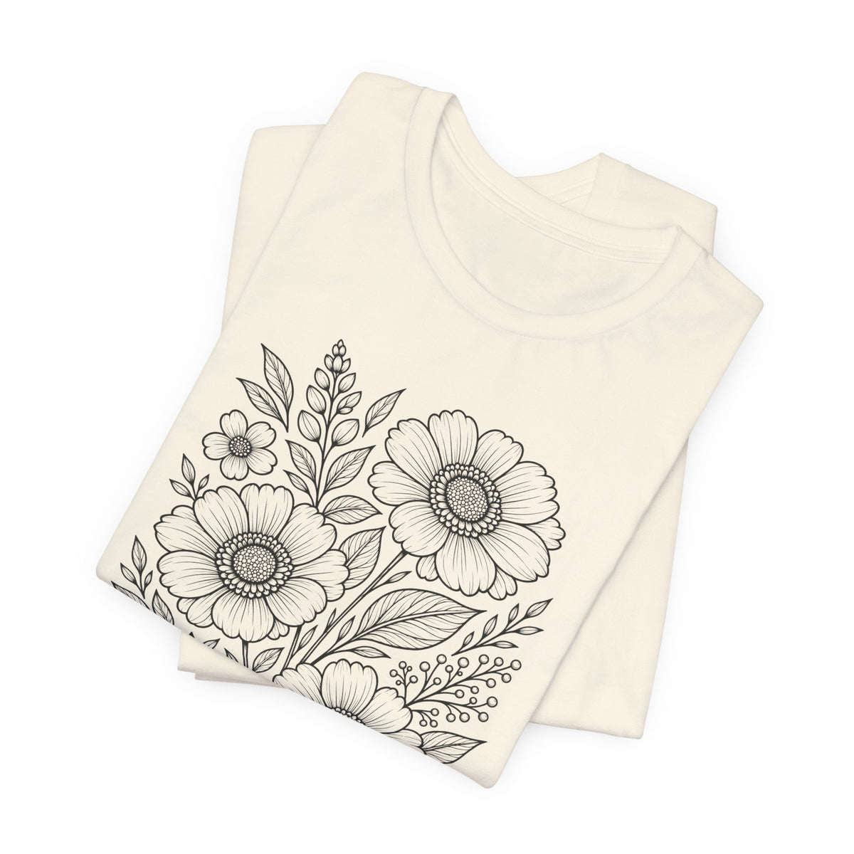 Vintage Floral Line Art T-Shirt, Botanical Wildflower Tee - 14561