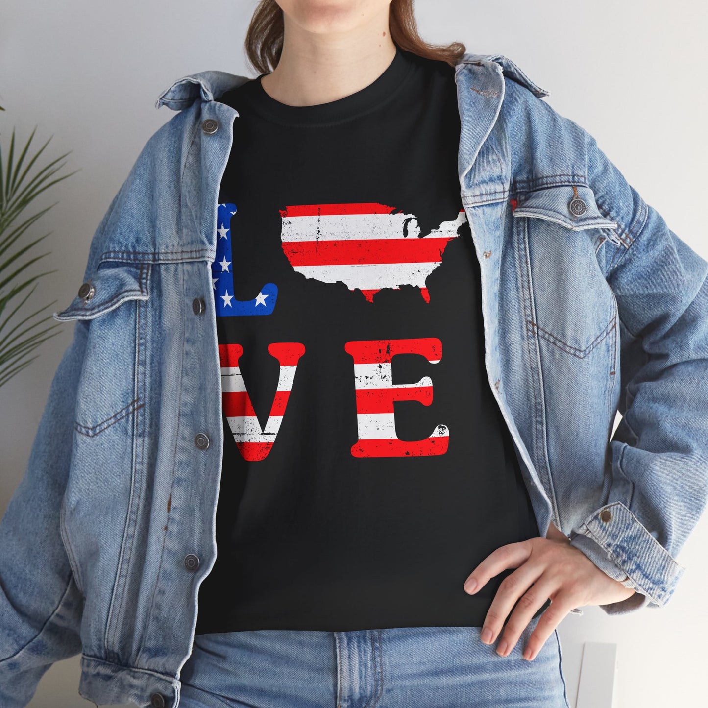 Patriotic Love Tee | Unisex Heavy Cotton T-Shirt, USA Love Shirt, 4th of July Gift, Casual Wear, Independence Day Apparel - 13696