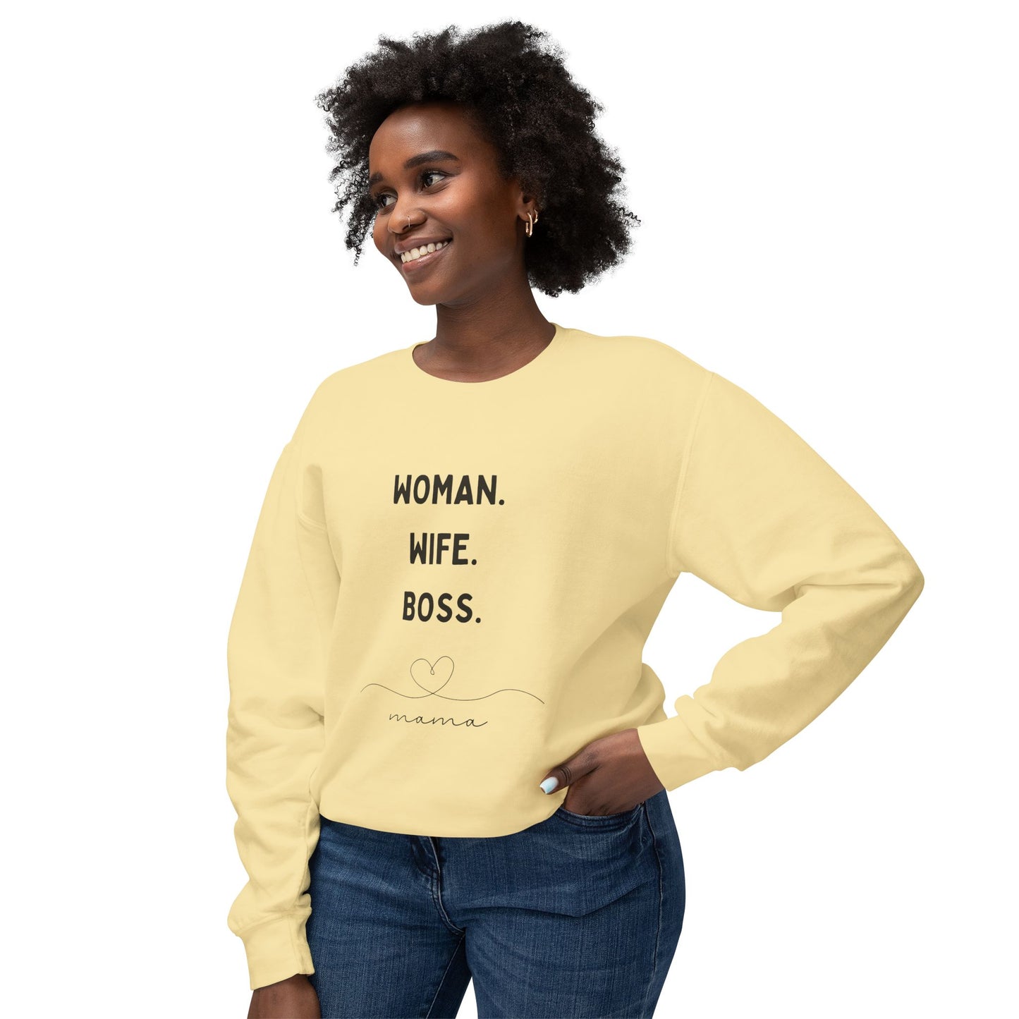 Woman, Wife, Boss, Mama - Unisex Lightweight Crewneck Sweatshirt - 11737