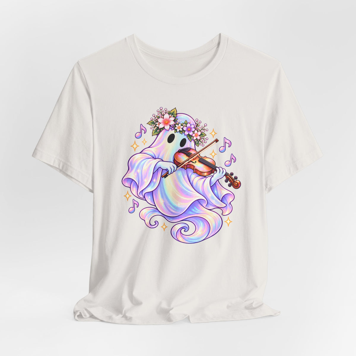 Ghost Violin T-Shirt, Cute Pastel Floral Music Lover Tee - 14528