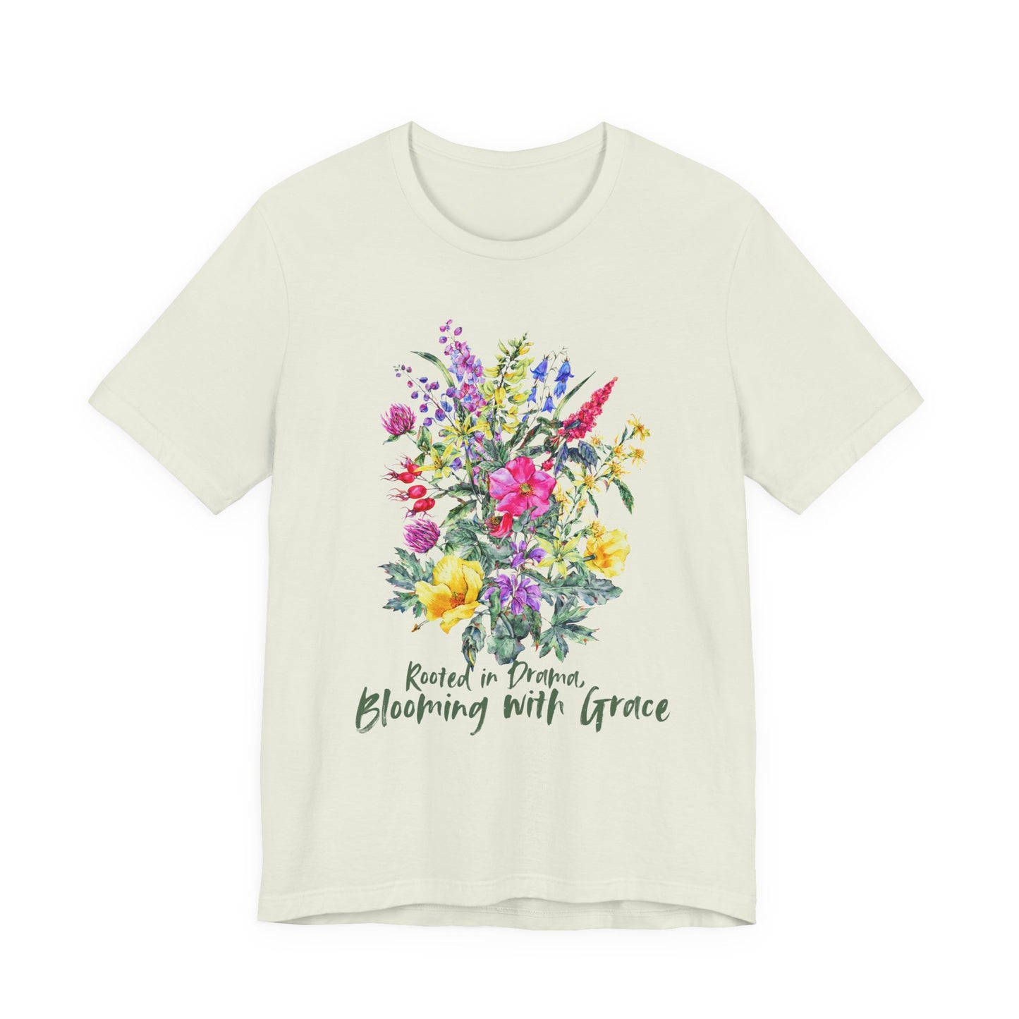 Blooming With Grace Floral T-Shirt, “Rooted in Drama” Watercolor Botanical Tee - 14965