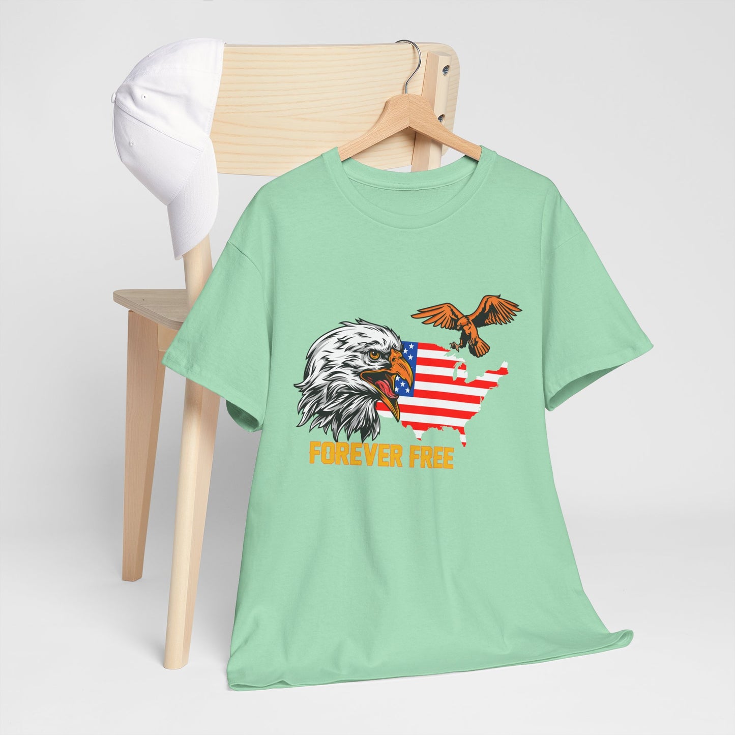 Unisex Heavy Cotton Tee with "Forever Free" Design - Perfect for Patriotic Events, July 4th Celebrations, Gifts, Summer Wear, Casual Outfits - 13692
