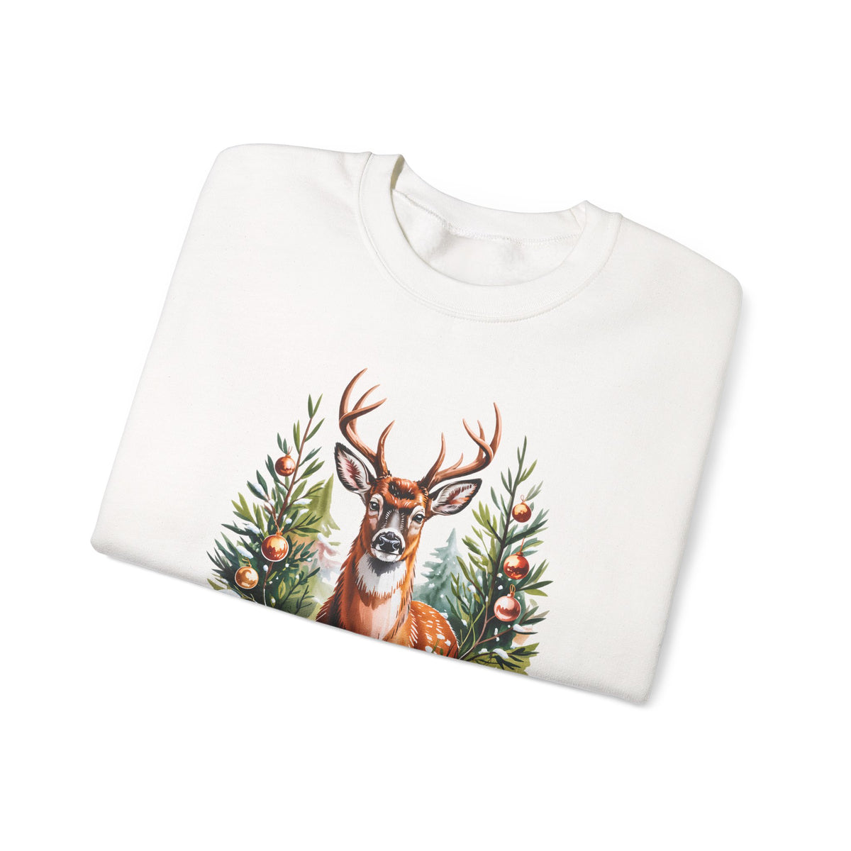 Christmas Deer Sweatshirt, Vintage Woodland Holiday Crewneck - 14562