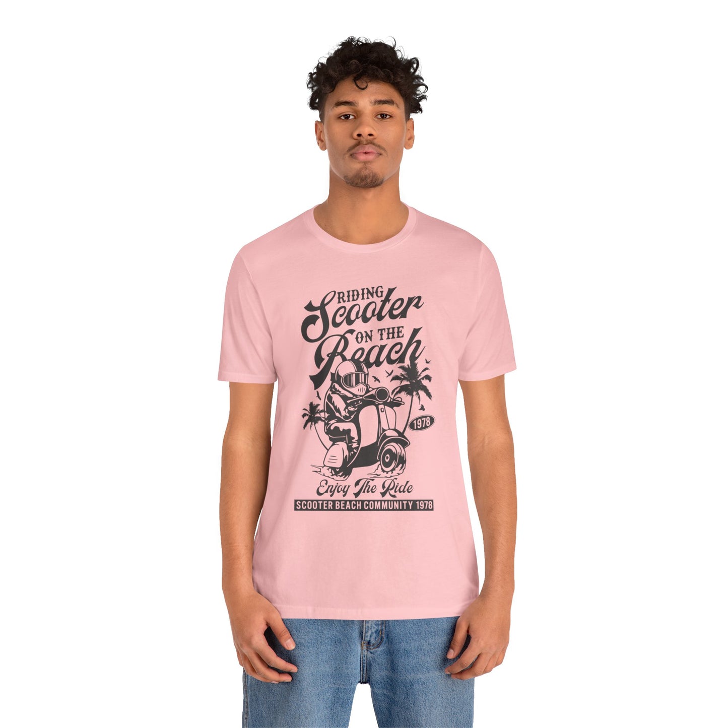 Riding Scooter on the Beach, Enjoy the Ride - Unisex Jersey Short Sleeve Tee