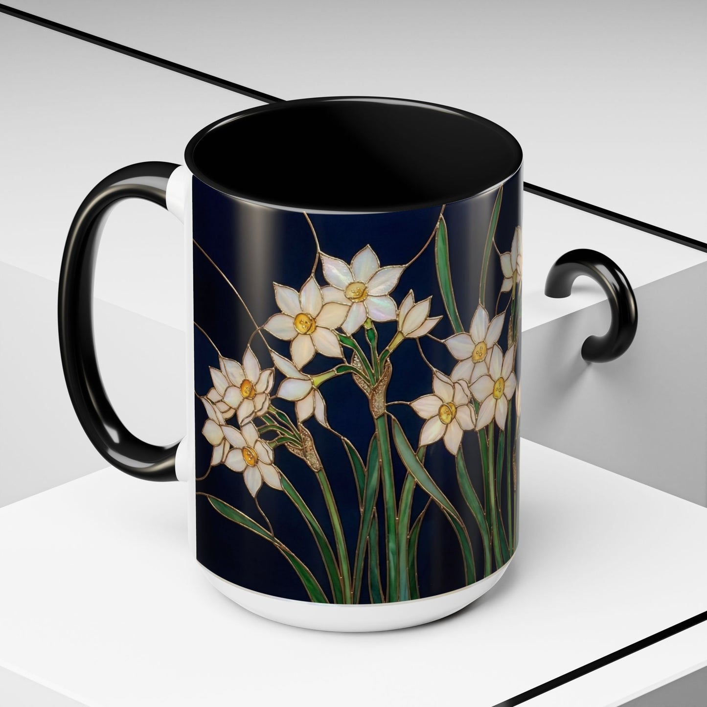 Narcissus Bloom Accent Coffee Mug — Stained Glass Design 11/15oz - 14597