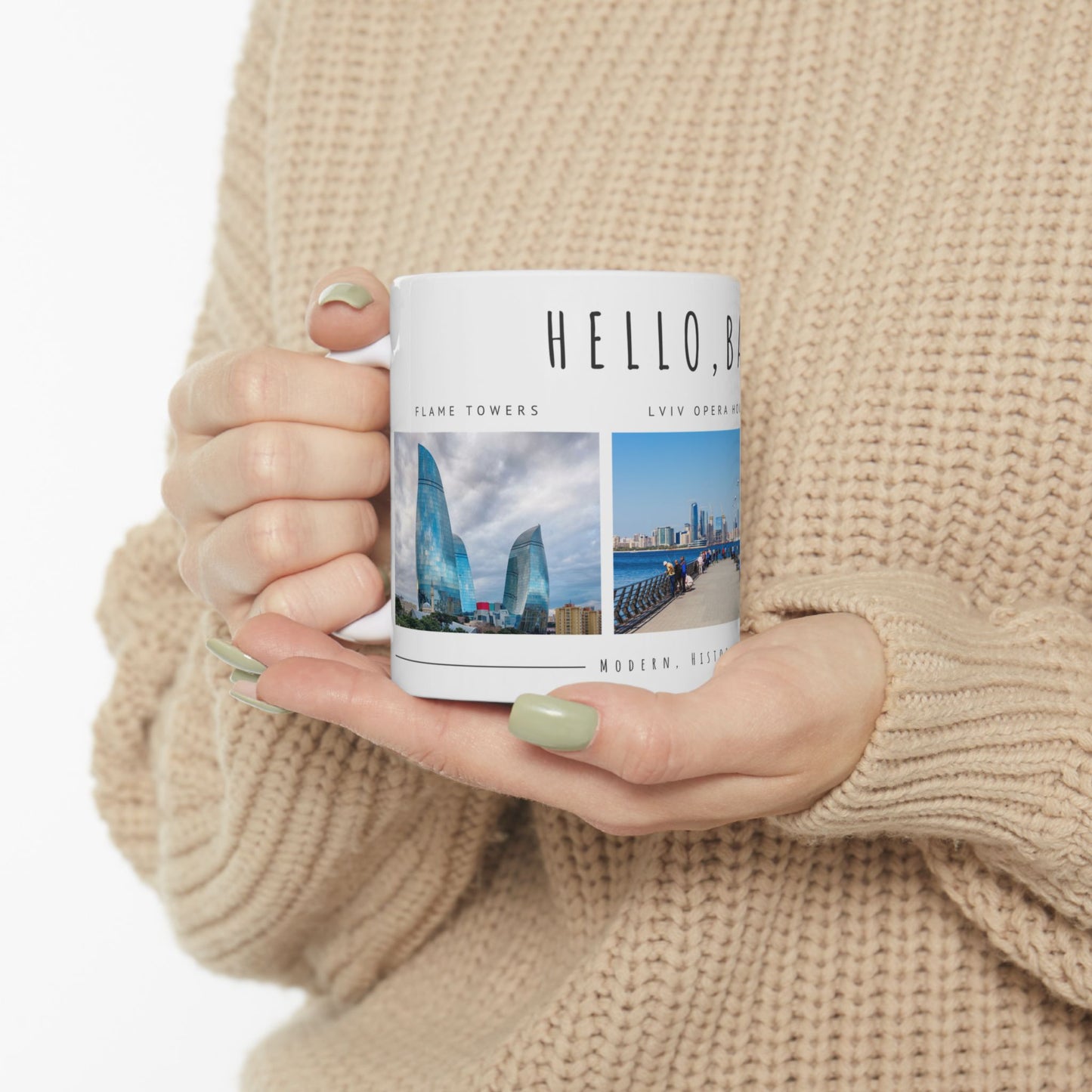 Hello Baku! Scenic Ceramic Mug - 11oz & 15oz - Perfect Gift for Travelers & City Lovers - 12237