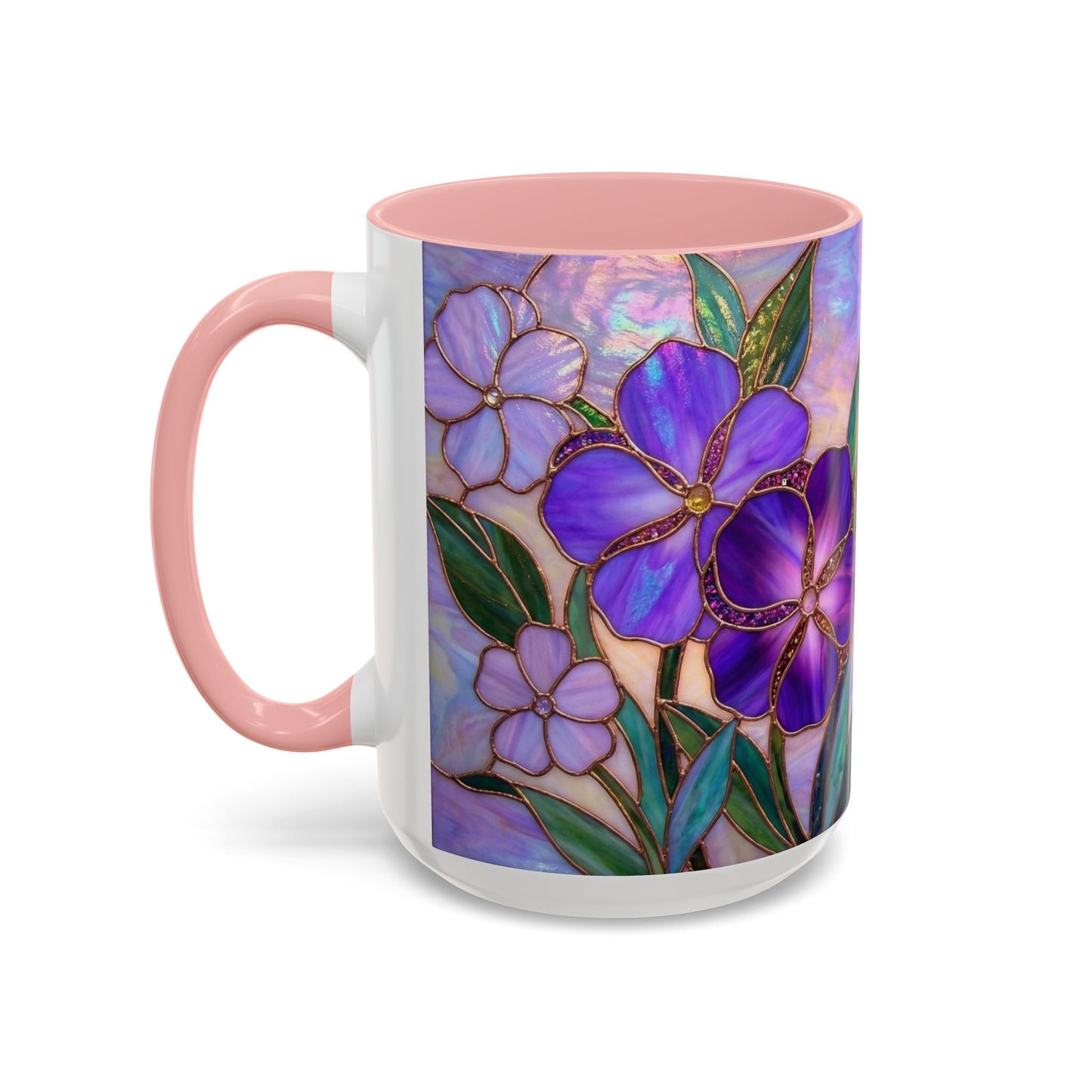 Stained Glass Violet Flowers Accent Coffee Mug, 11/15oz - 14537