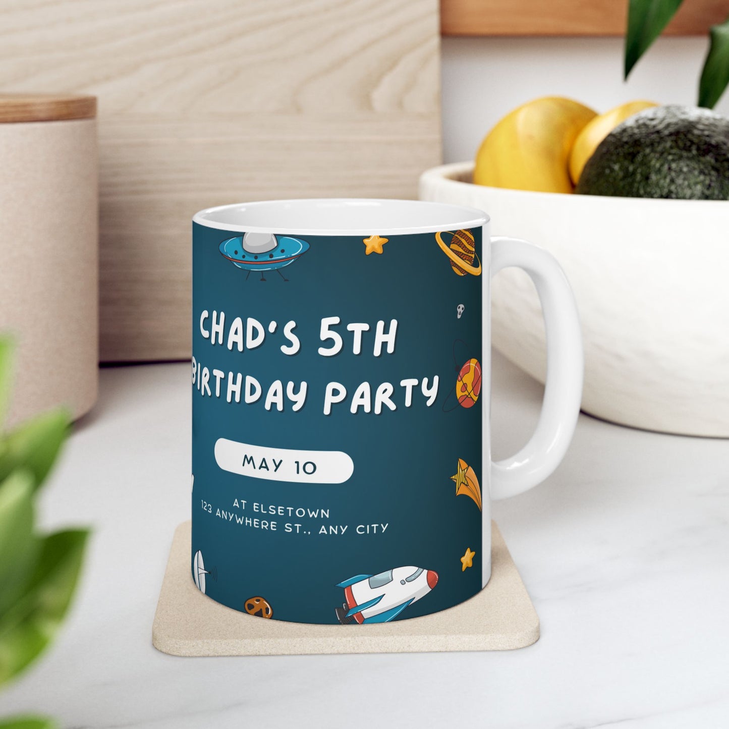 Personalized Space-Themed Ceramic Mug - Birthday Gift, Kids Space Party, Astronaut Design, Custom Coffee Cup, Birthday Celebration - 13978