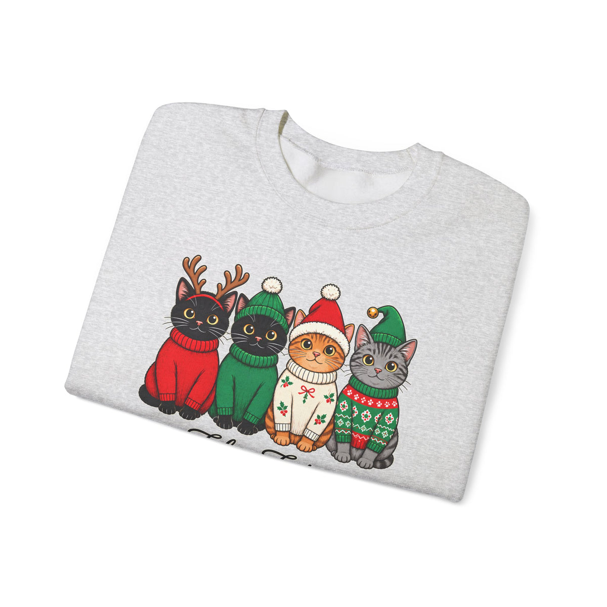 Feline Festive Sweatshirt, Cute Christmas Cats Crewneck - 14564