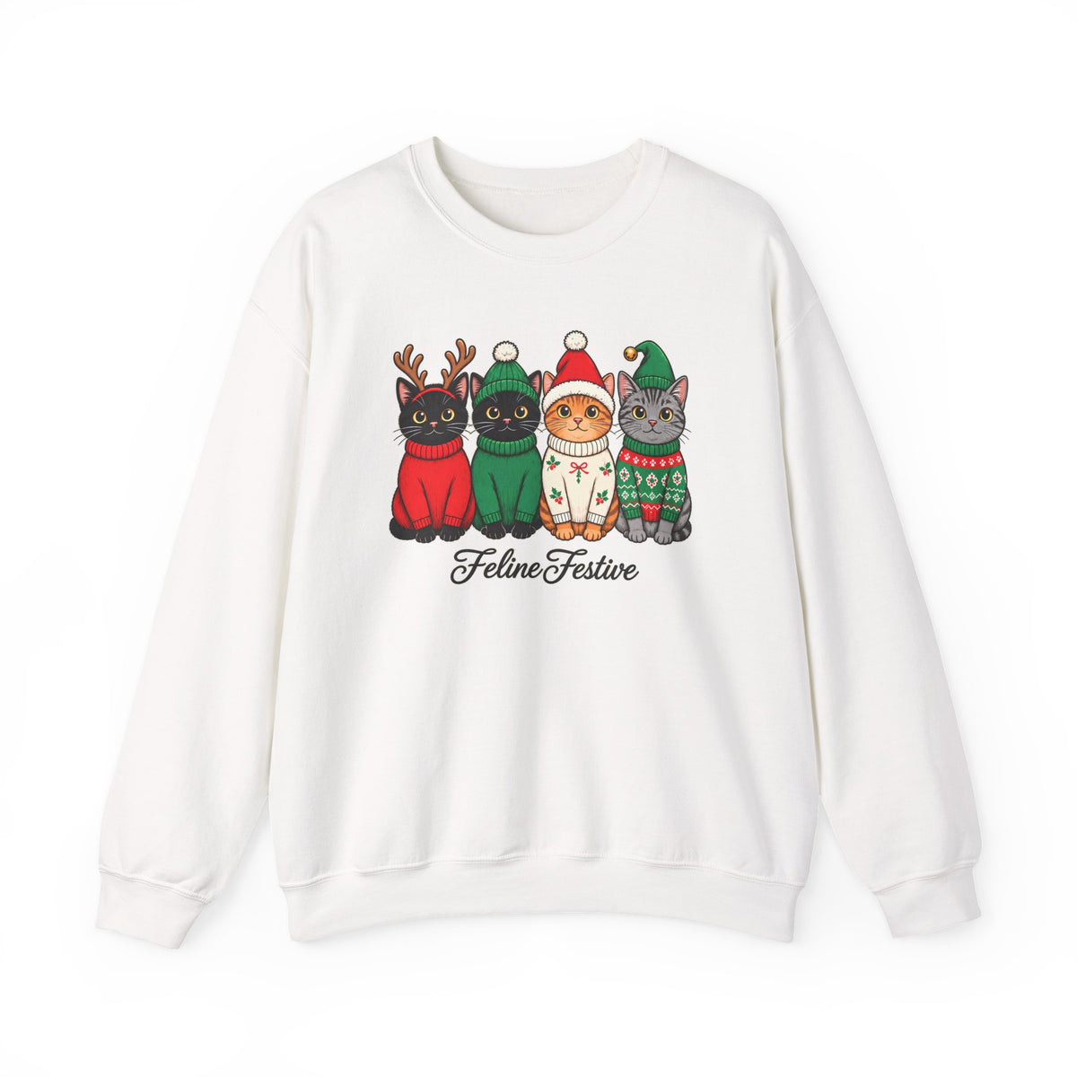 Feline Festive Sweatshirt, Cute Christmas Cats Crewneck - 14564