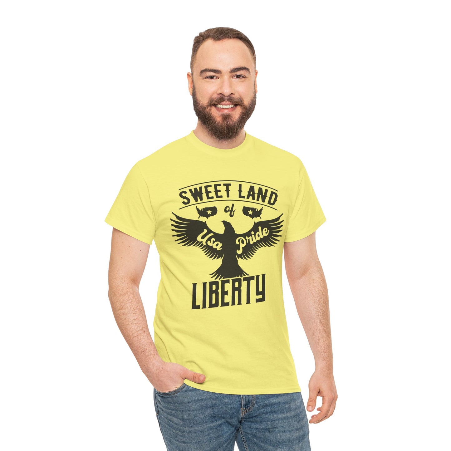 Sweet Land of Liberty Design, Unisex Heavy Cotton Tee: Patriotic T-shirt, Gift for Freedom Lovers, Casual Wear, Independence Day Shirt - 13492