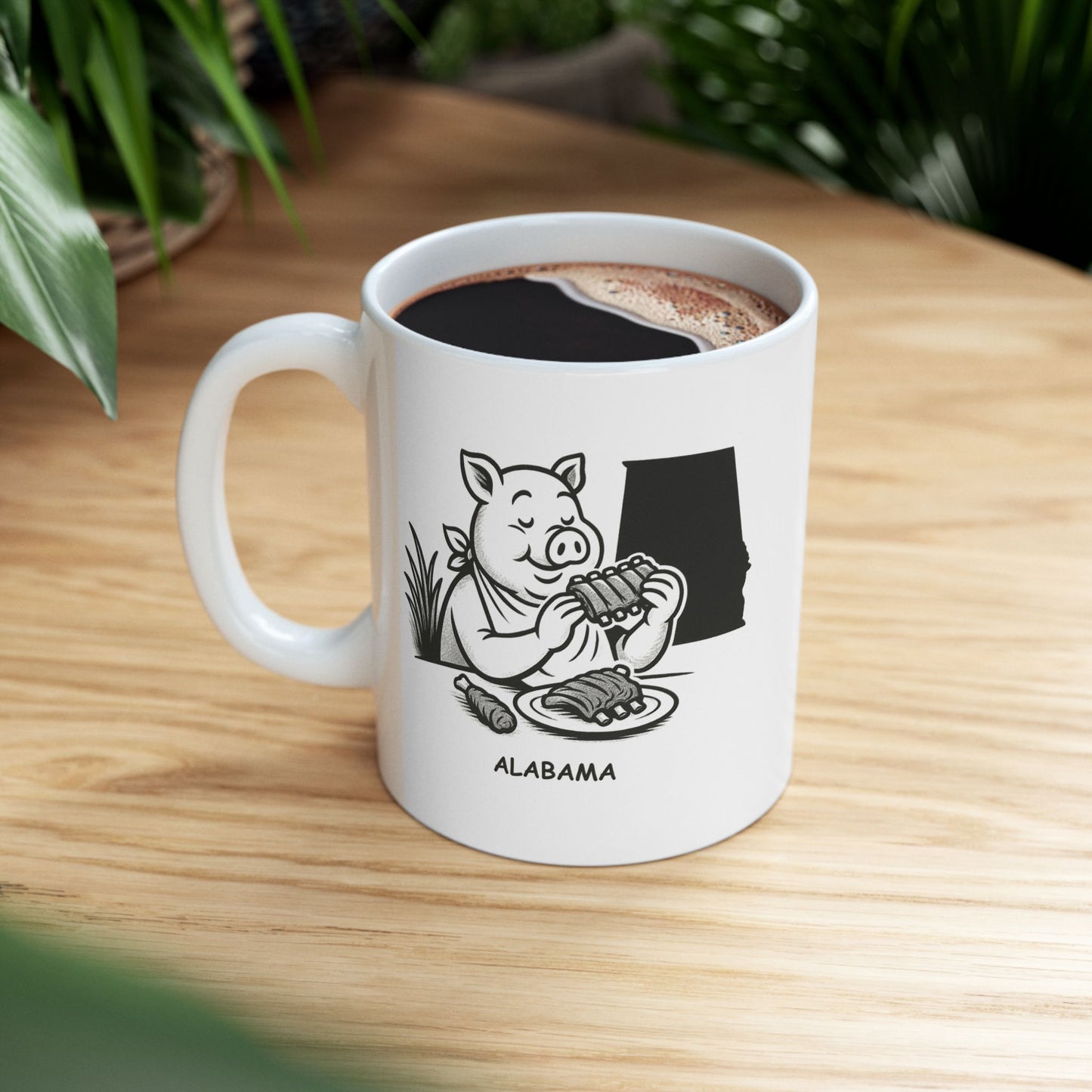 "Alabama: We don’t rush; we savor every moment (and every bite of BBQ)." Ceramic Mug - 11oz & 15oz | 12817