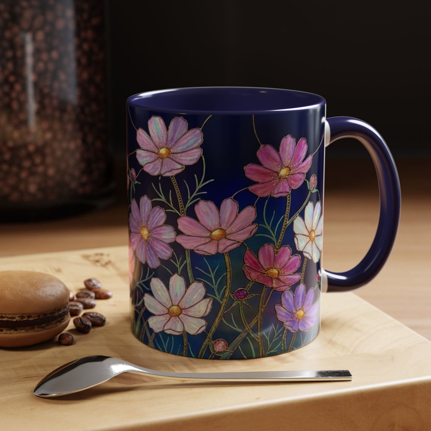 Cosmos Floral Accent Coffee Mug — Stained Glass Design 11/15oz - 14561