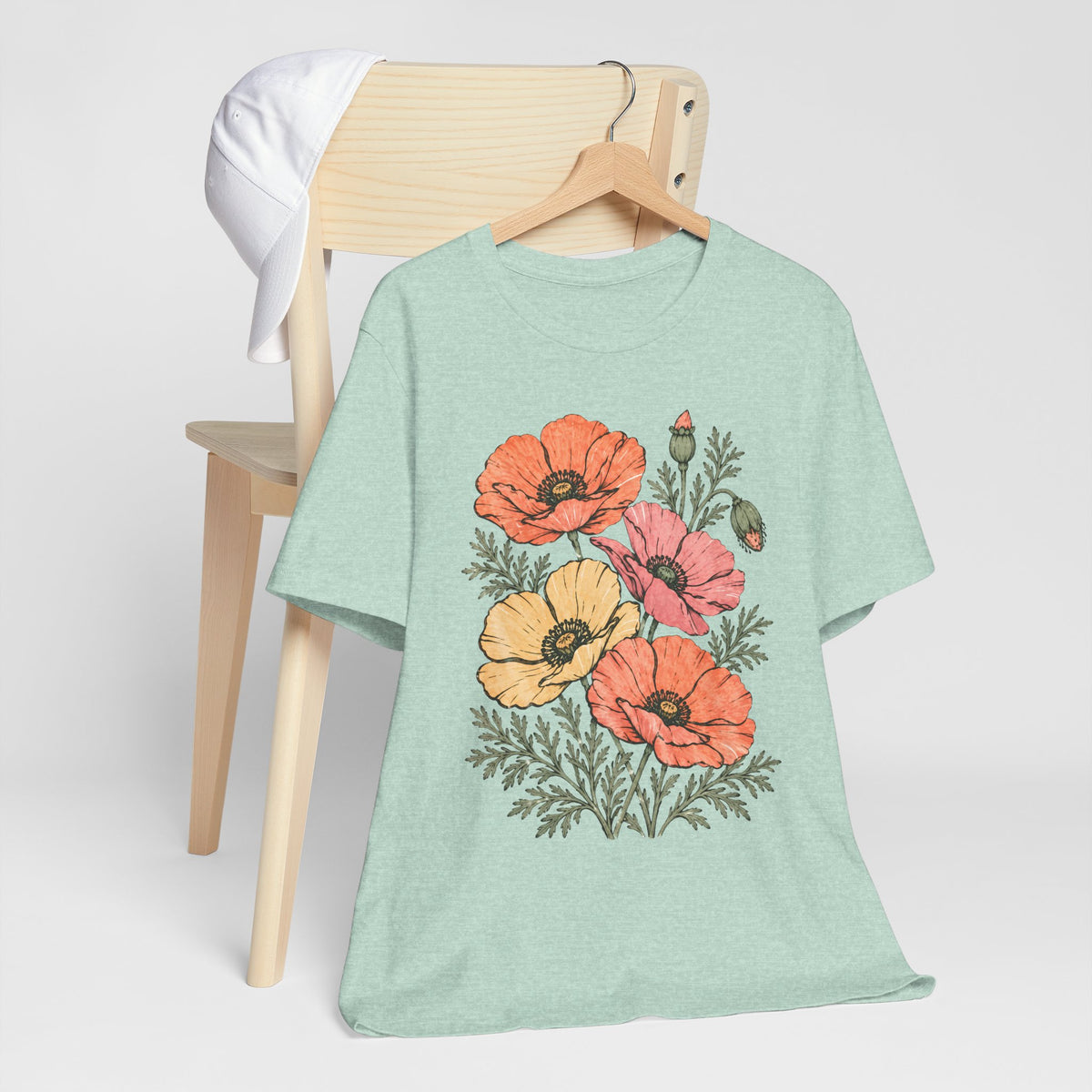Floral Poppies T-Shirt, Vintage Wildflower Graphic Tee - 14988