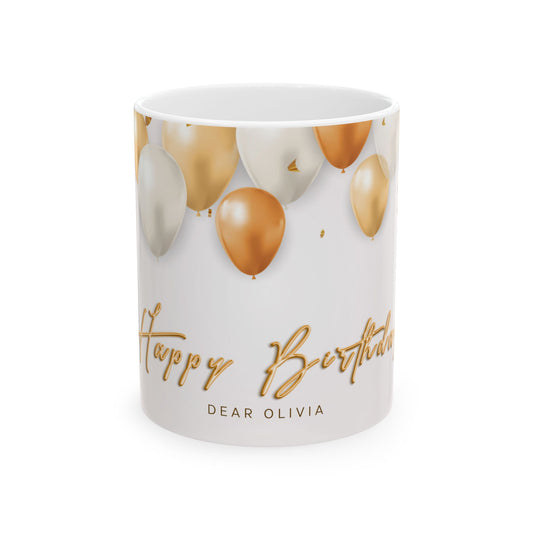 Birthday Celebration Ceramic Mug - Customizable Gift with Balloons, Perfect for Anniversaries, Parties, and Special Occasions - 13985