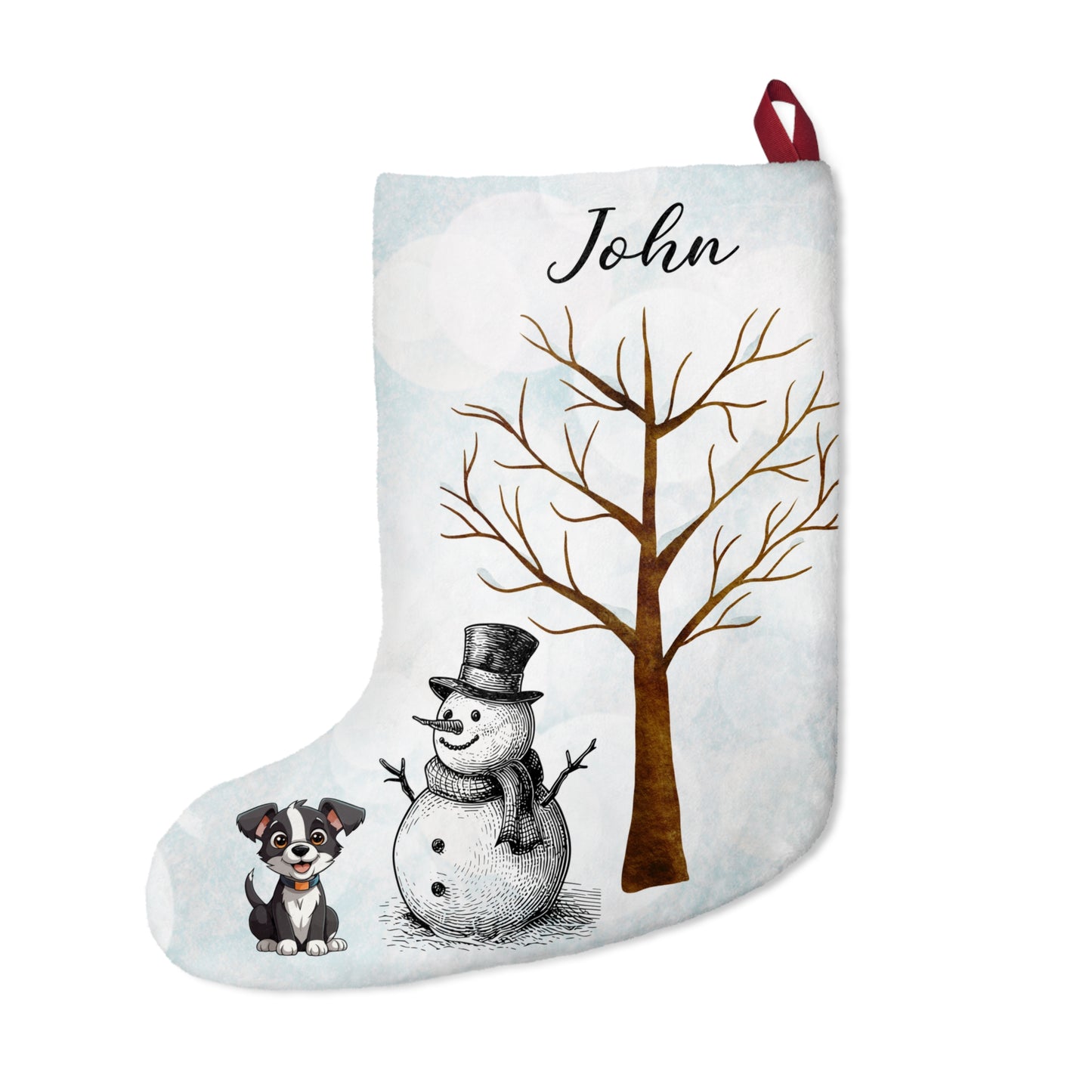 John, Snowman With a Puppy, Customizable - Christmas Stockings