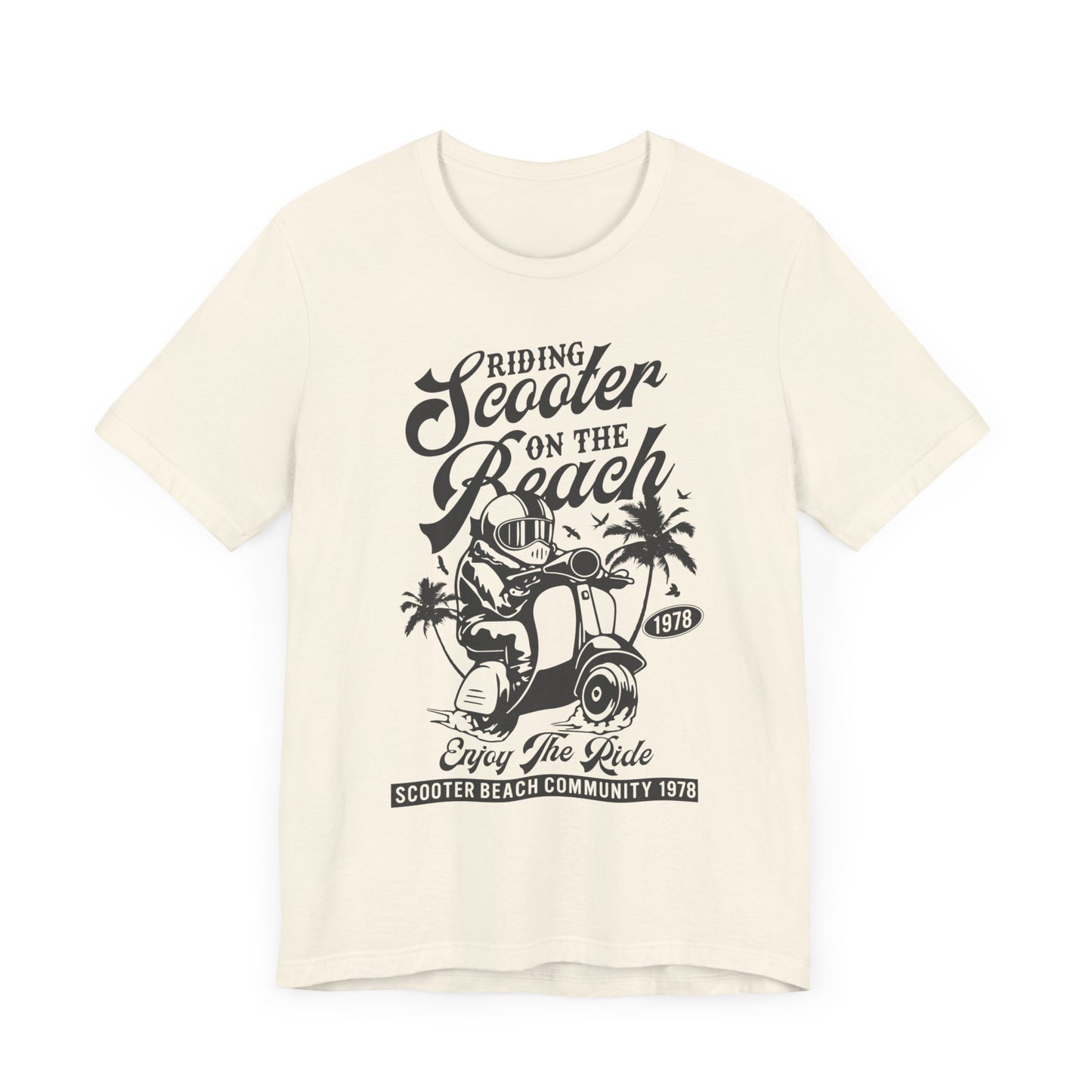 Riding Scooter on the Beach, Enjoy the Ride - Unisex Jersey Short Sleeve Tee